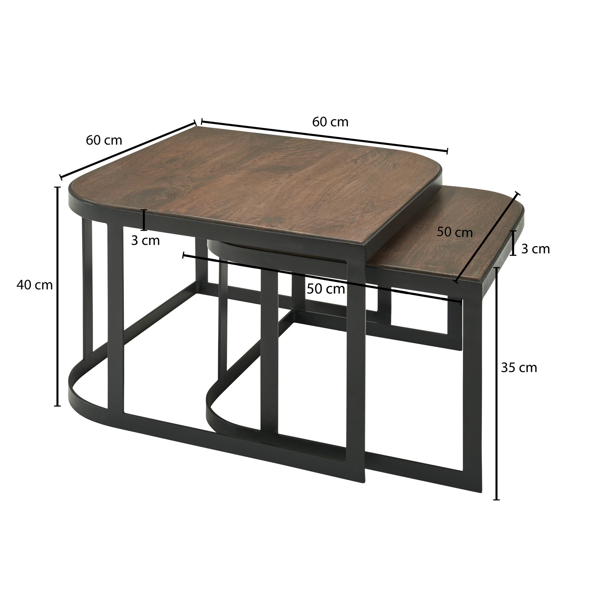 Satztisch 2er-Set Streymoy Mango Massivholz Schwarz 60 × 60 × 40 cm