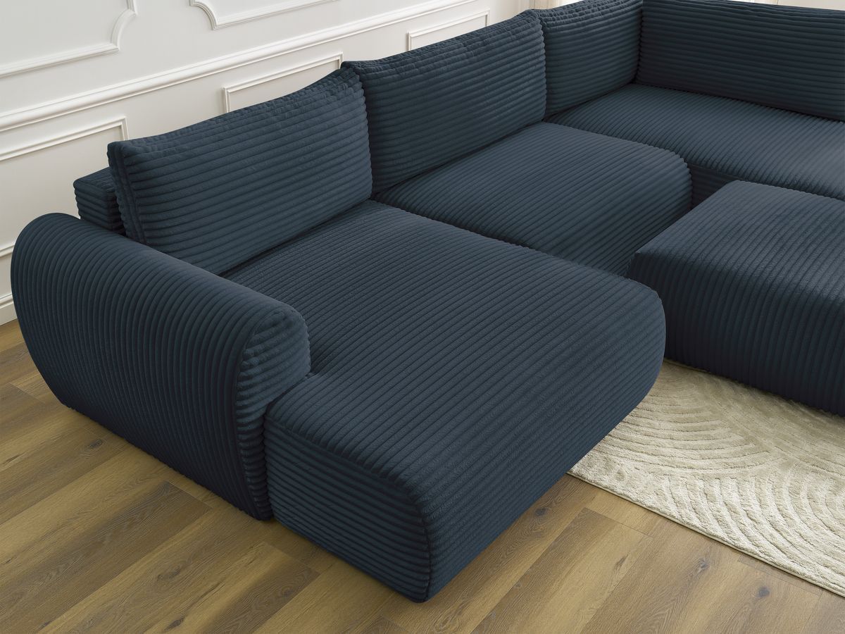 Bobochic Lucien Wohnlandschaft mit Pouf Breitcord weich Dunkelblau Ecke links
