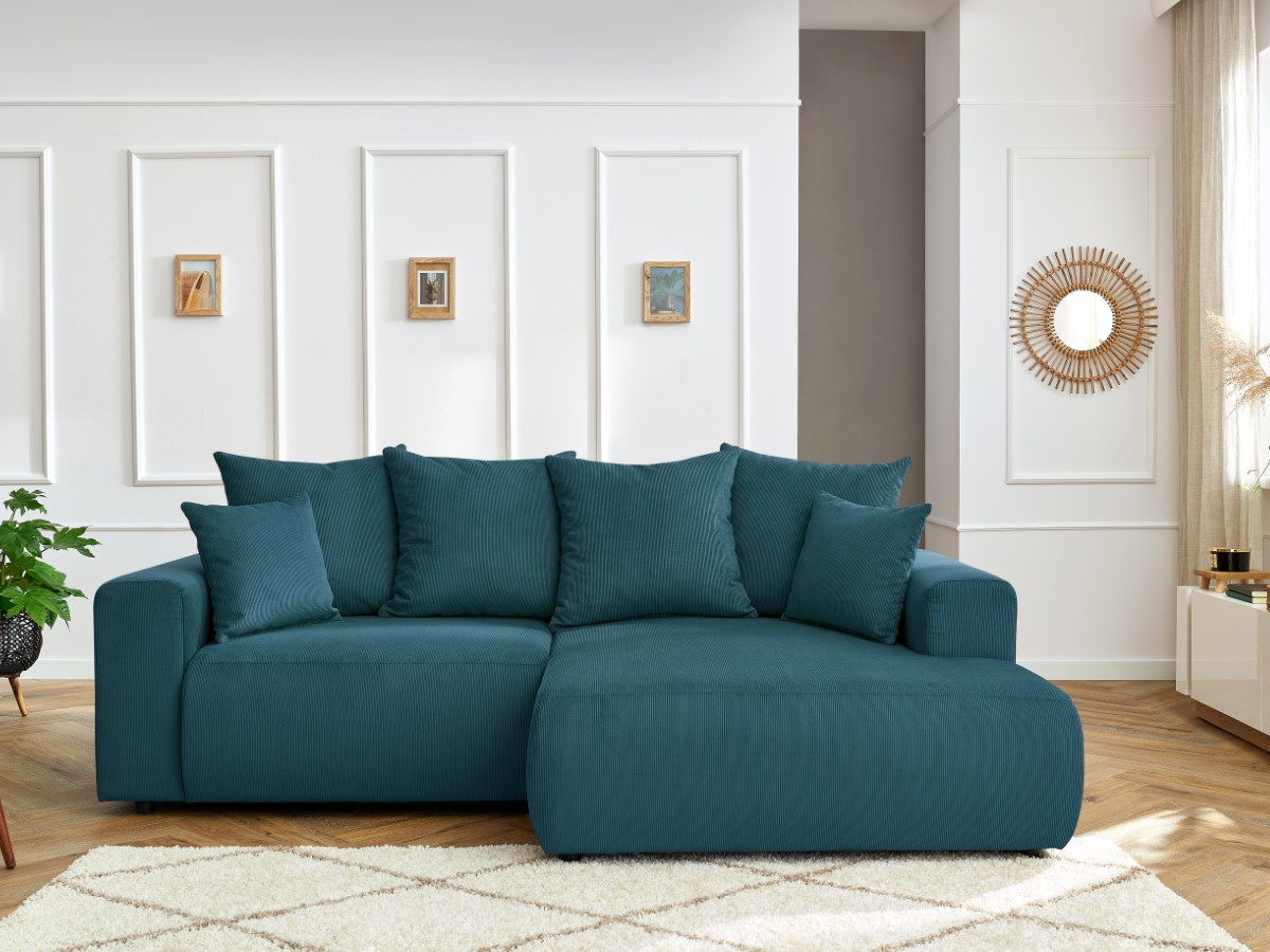 Bobochic Enjoy Ecksofa Cordsamt Dunkelblau Ecke rechts
