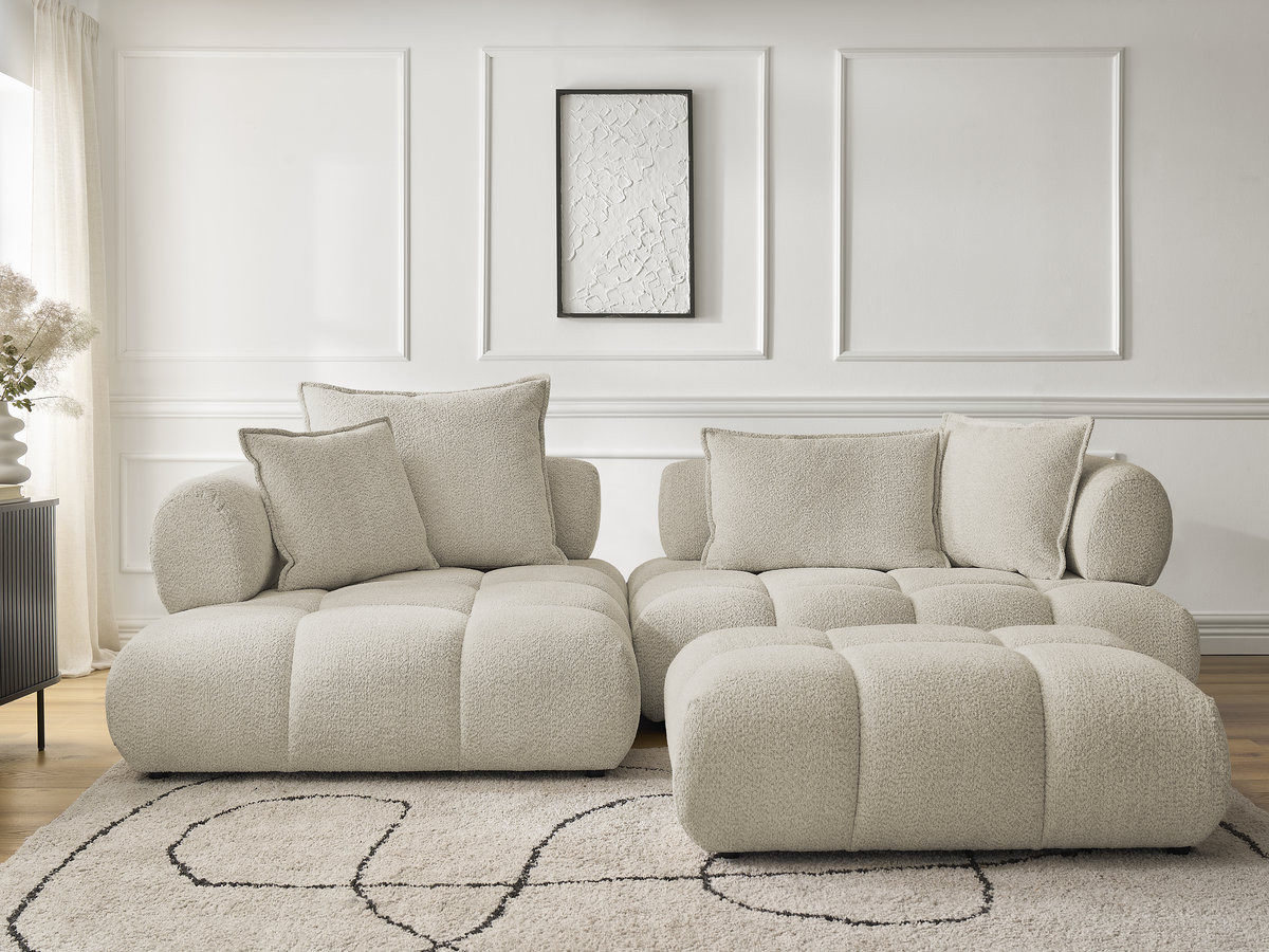Bobochic Alya Ecksofa mit Pouf Bouclé-Stoff Beige Ecke links