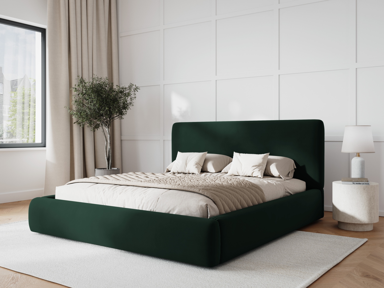 Cosmopolitan Design Stauraumbett mit Kopfteil Colonel 200x200 Samt Riviera Dunkelgrün