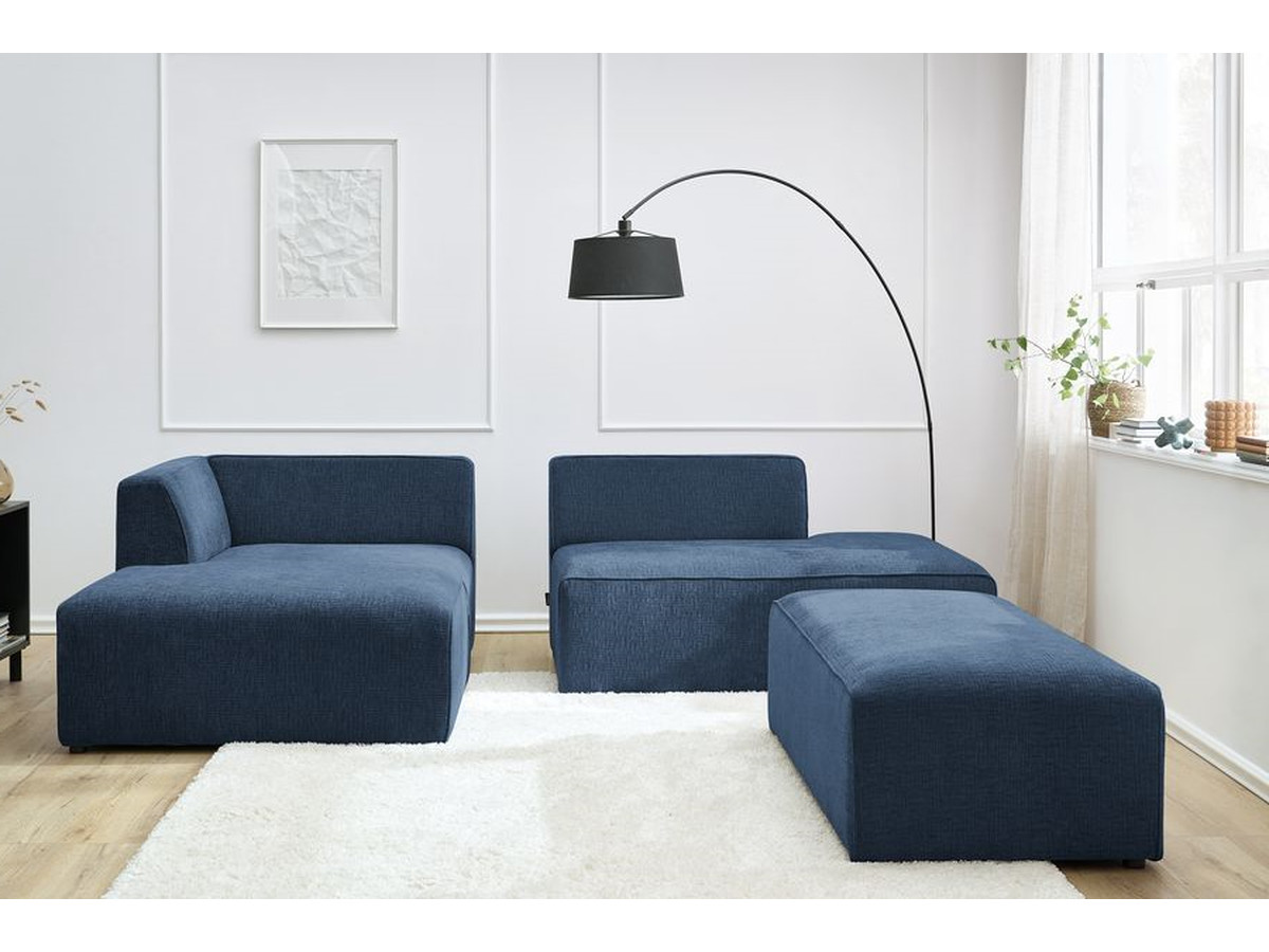 Bobochic Megeve Ecksofa mit Schlaffunktion und Pouf Strukturstoff Dunkelblau Ecke links
