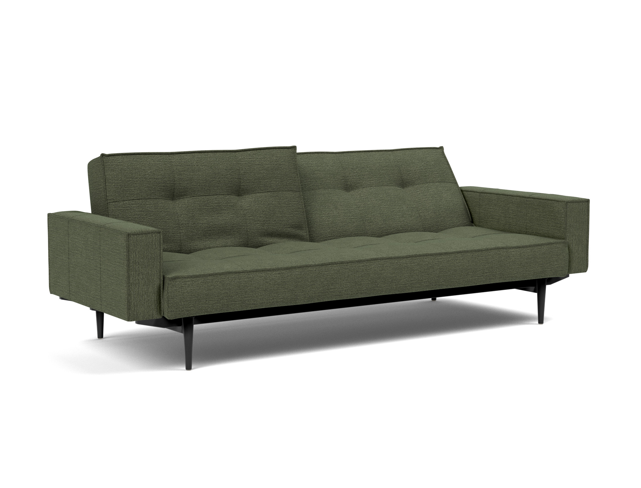 Schlafsofa Splitback mit Armlehnen Strukturierter Stoff Taura 353-Forest Beine Styletto Eiche schwarz