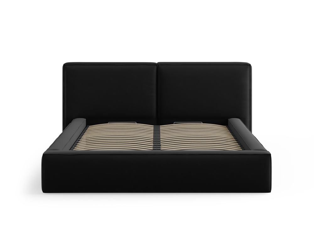Cosmopolitan Design Stauraumbett mit doppeltem Kopfteil Arendal 140x200 Samt Bluvel Schwarz