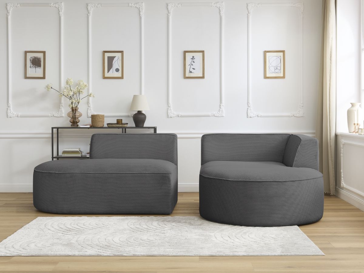 Bobochic Rousseau Ecksofa Cordsamt Dunkelgrau Ecke rechts