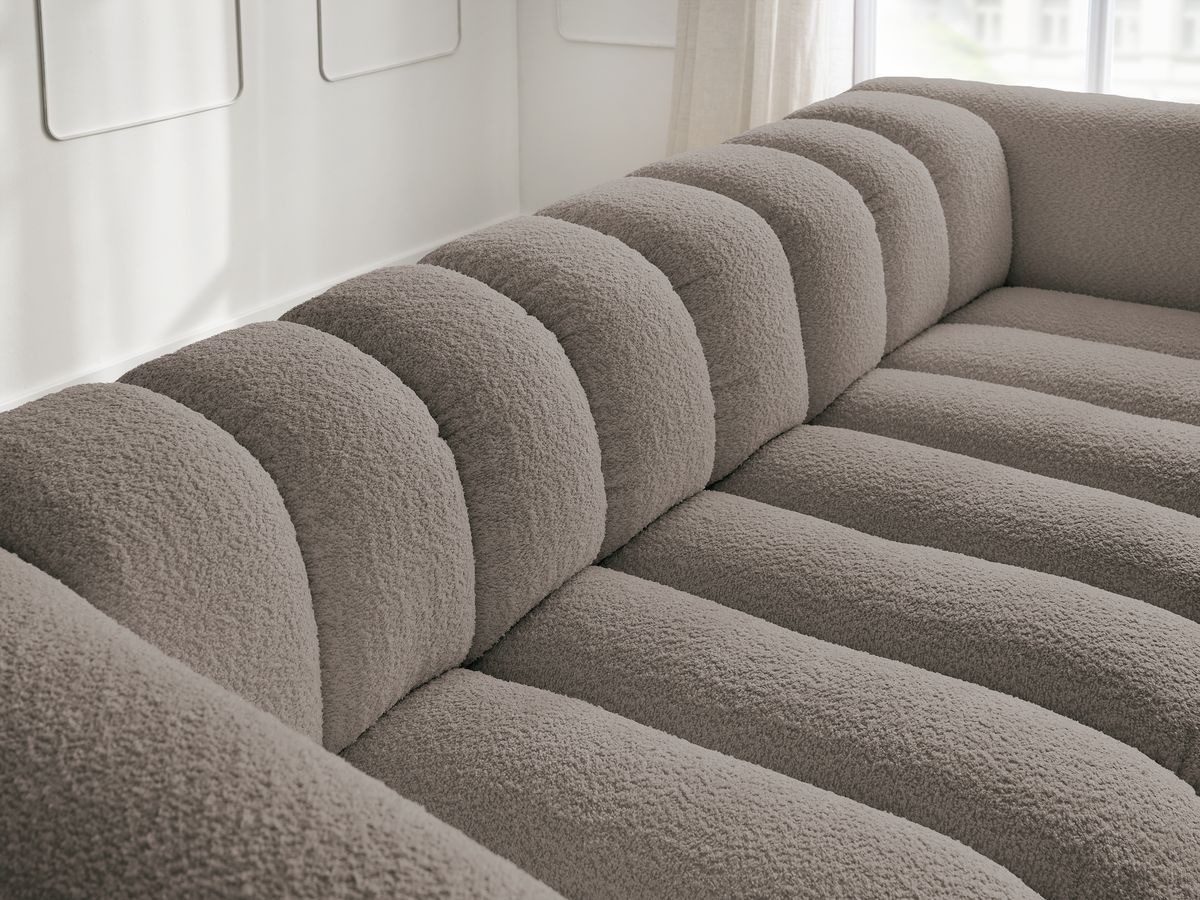 Bobochic Talia Sofa 3-Sitzer mit Pouf Bouclé-Stoff Braun