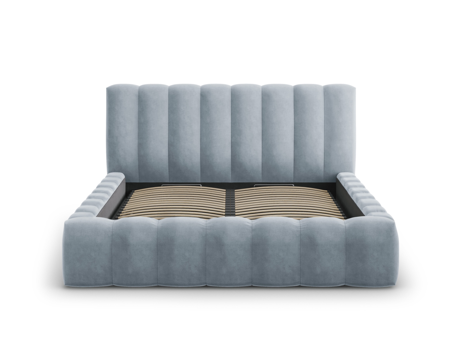 Cosmopolitan Design Stauraumbett mit Kopfteil Palma 200x200 Samt Bluvel Hellblau