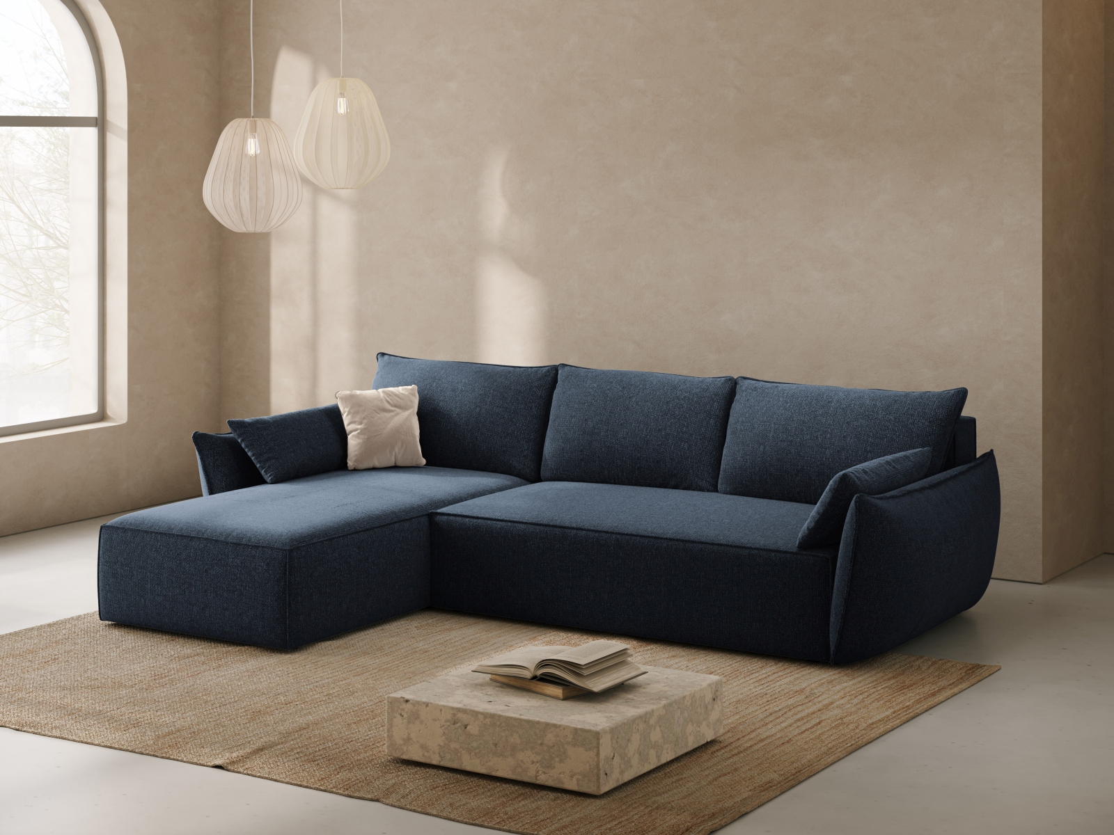 Micadoni Ecksofa Kaelle 4-Sitzer mit Schlaffunktion Links Chenille Hellgrau