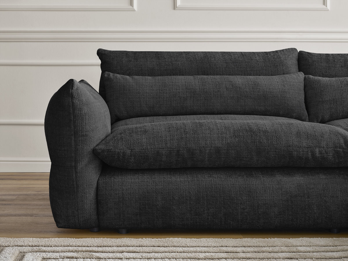 Bobochic Neil Ecksofa mit Pouf Strukturstoff Schwarz Ecke rechts