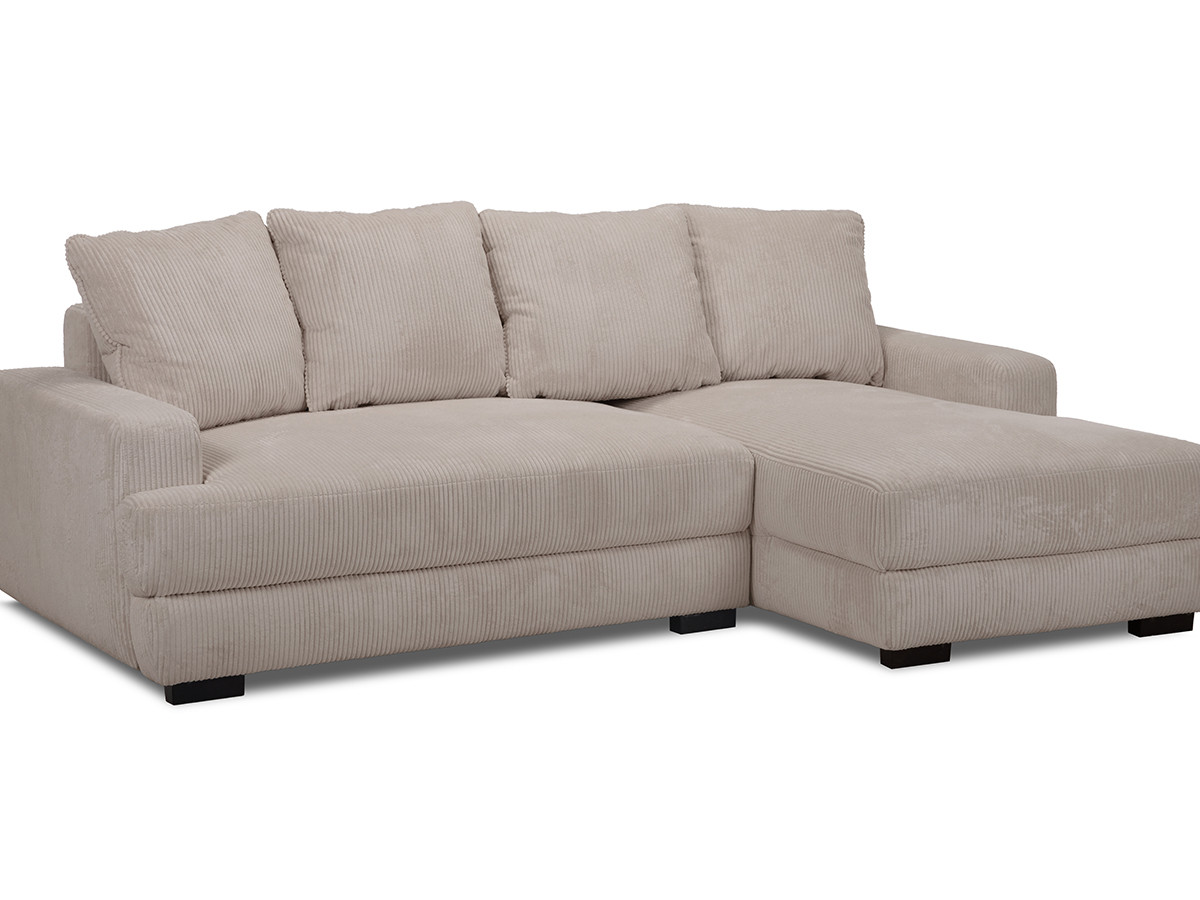 Bobochic Campi Ecksofa mit Schlaffunktion und Bettkasten Cordsamt Taupe Ecke rechts