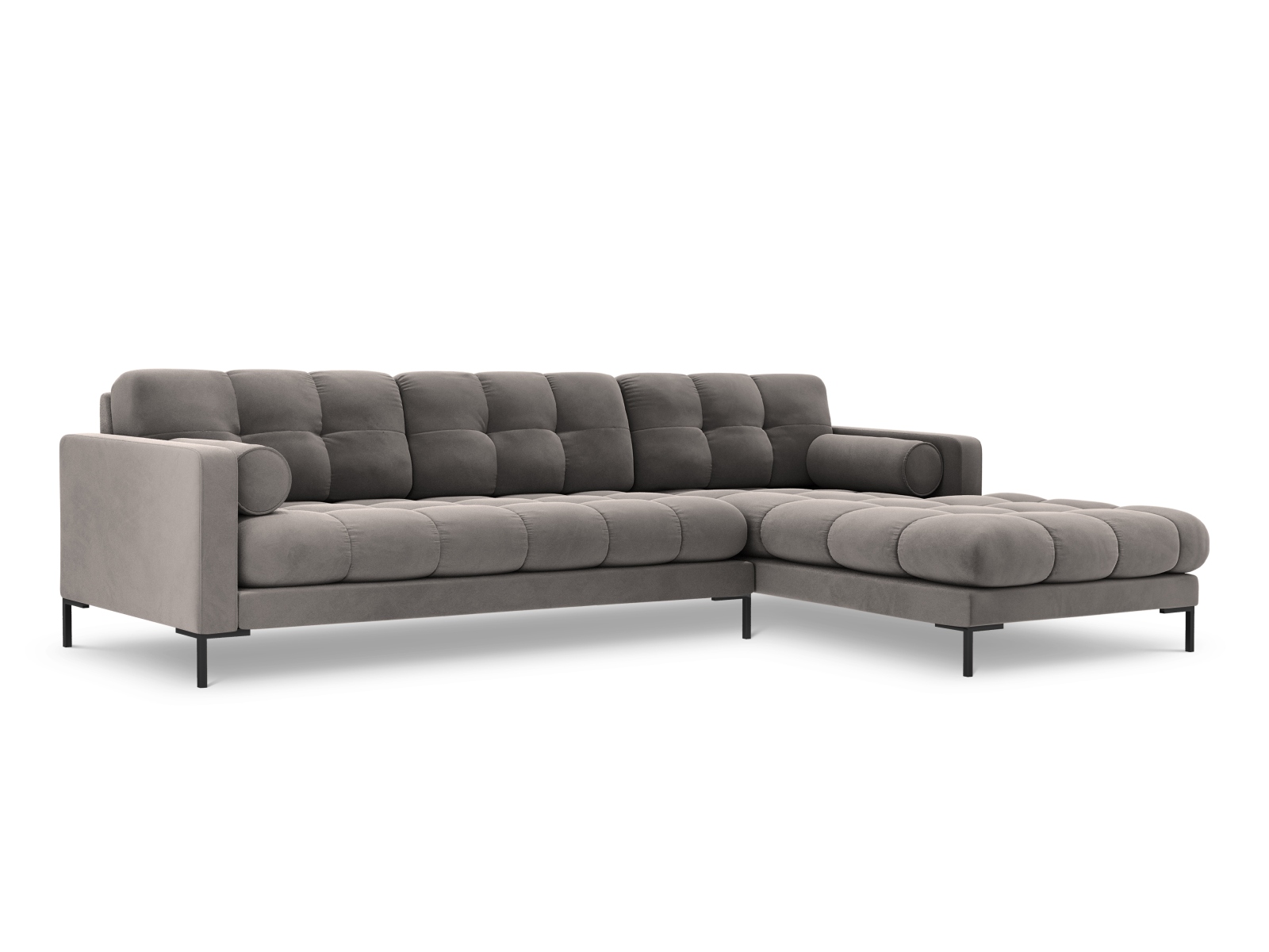 Cosmopolitan Design Ecksofa Bali 5-Sitzer Samt Bluvel Hellgrau Rechts Beine Schwarzes Metall
