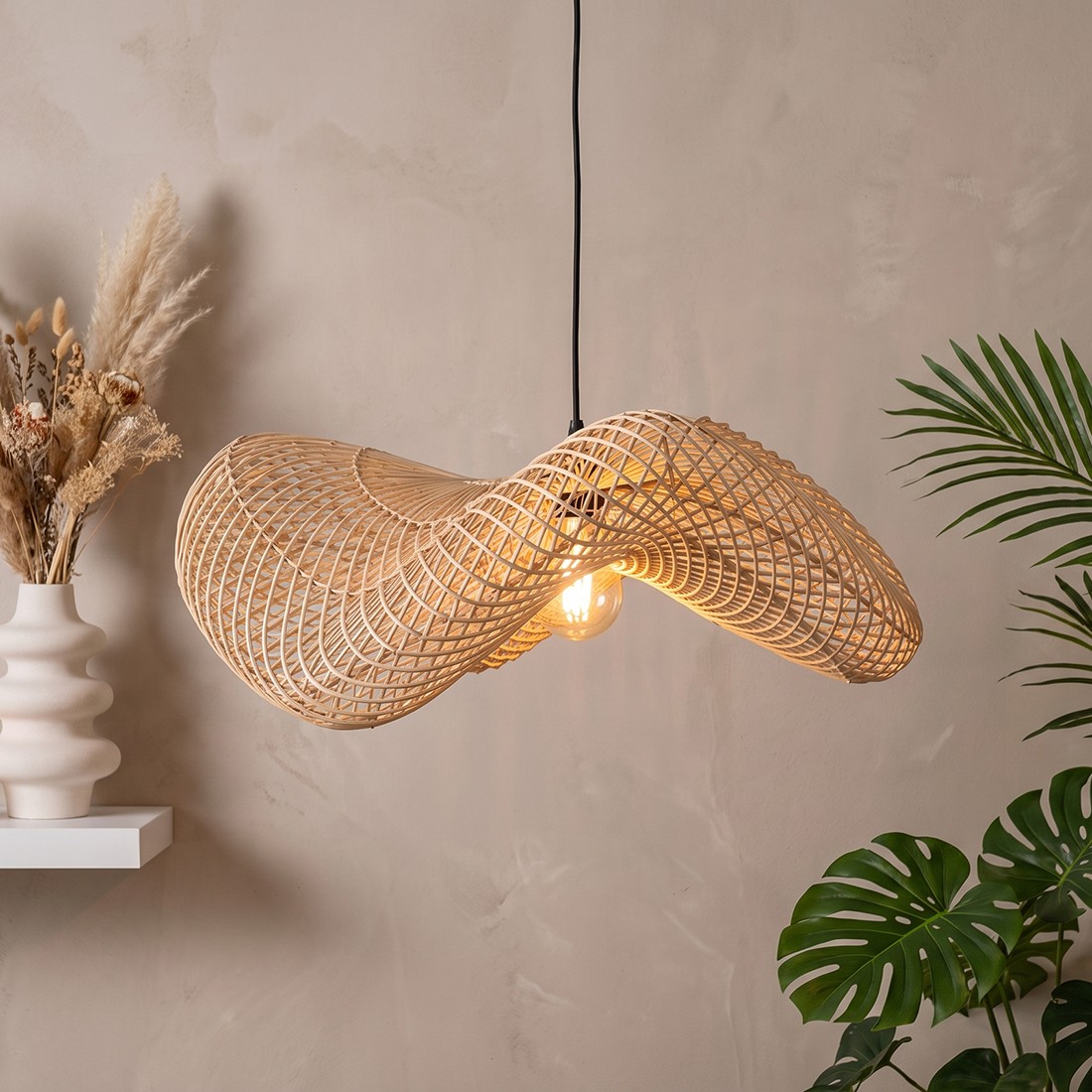 Raw Materials Wave Rattan-Hängeleuchte L Ø 71x26cm
