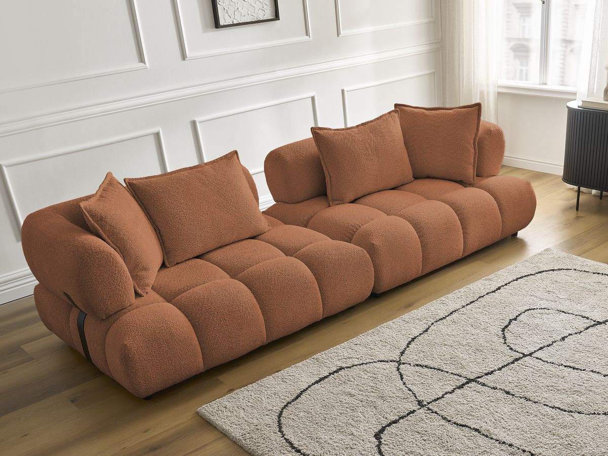 Bobochic Alya Sofa 4-Sitzer Bouclé-Stoff Orange