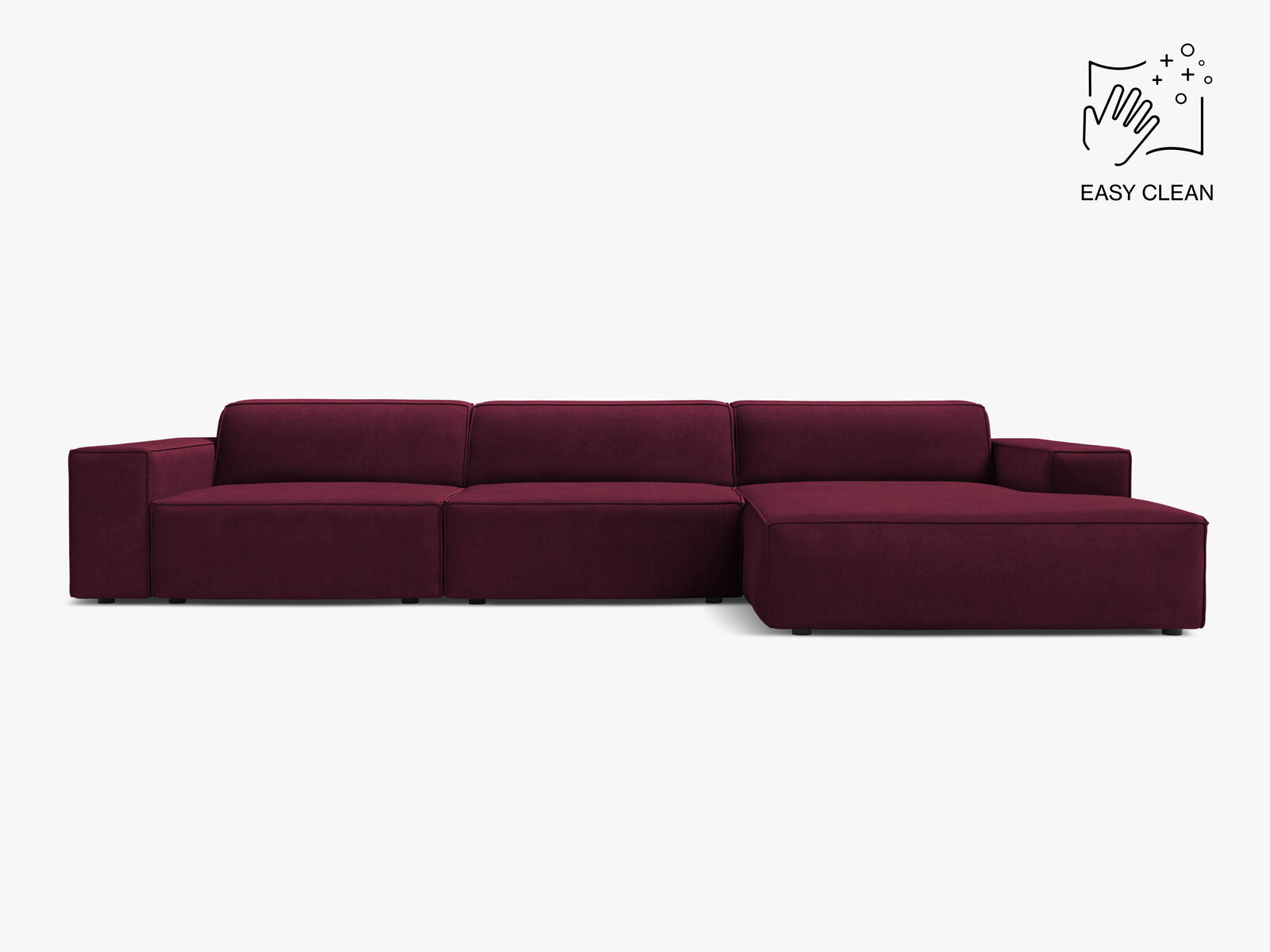 Micadoni Ecksofa Jodie 4-Sitzer Samt Venus Burgunder Rechts