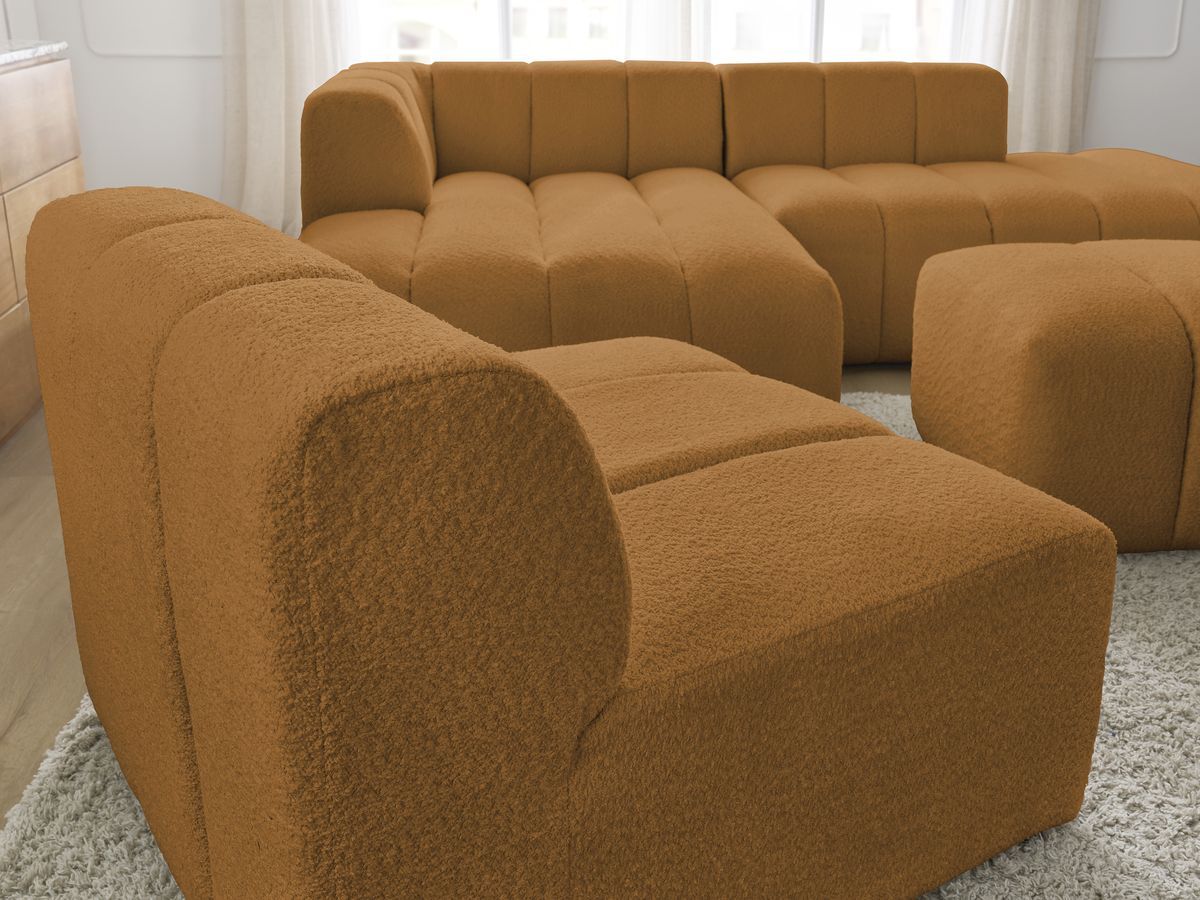 Bobochic Annecy Ecksofa mit Sofamodul und Pouf Bouclé-Stoff Gelb Ecke links