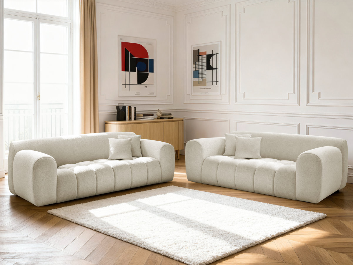 Bobochic Melisse Sofa 5-Sitzer Melange-Stoff Weiß