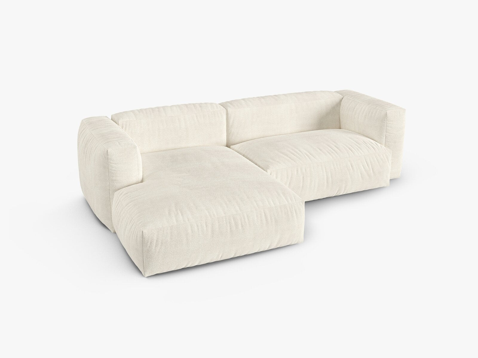 Micadoni Ecksofa Martina 2-Sitzer 90cm Sitztiefe Links Boucle Monet Elfenbein