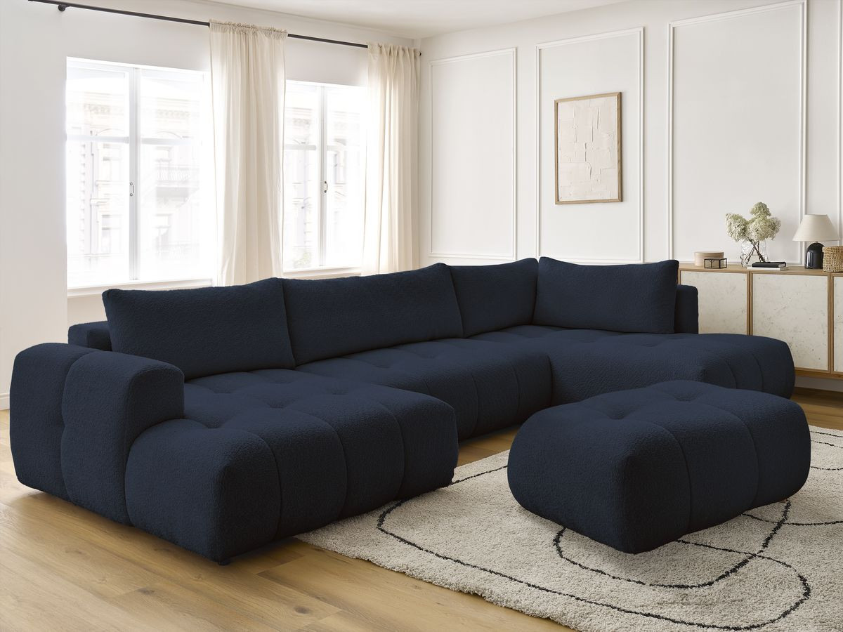 Bobochic Fuji Wohnlandschaft mit Pouf Bouclé-Stoff Dunkelblau Ecke links