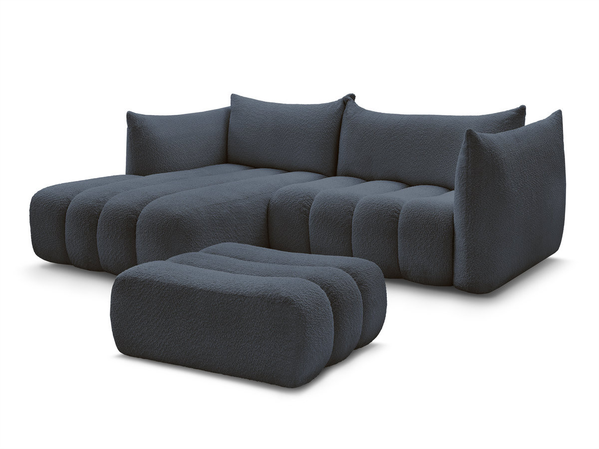 Bobochic Azra Ecksofa mit Pouf 262 × 178 cm Bouclé-Stoff Dunkelblau Ecke links