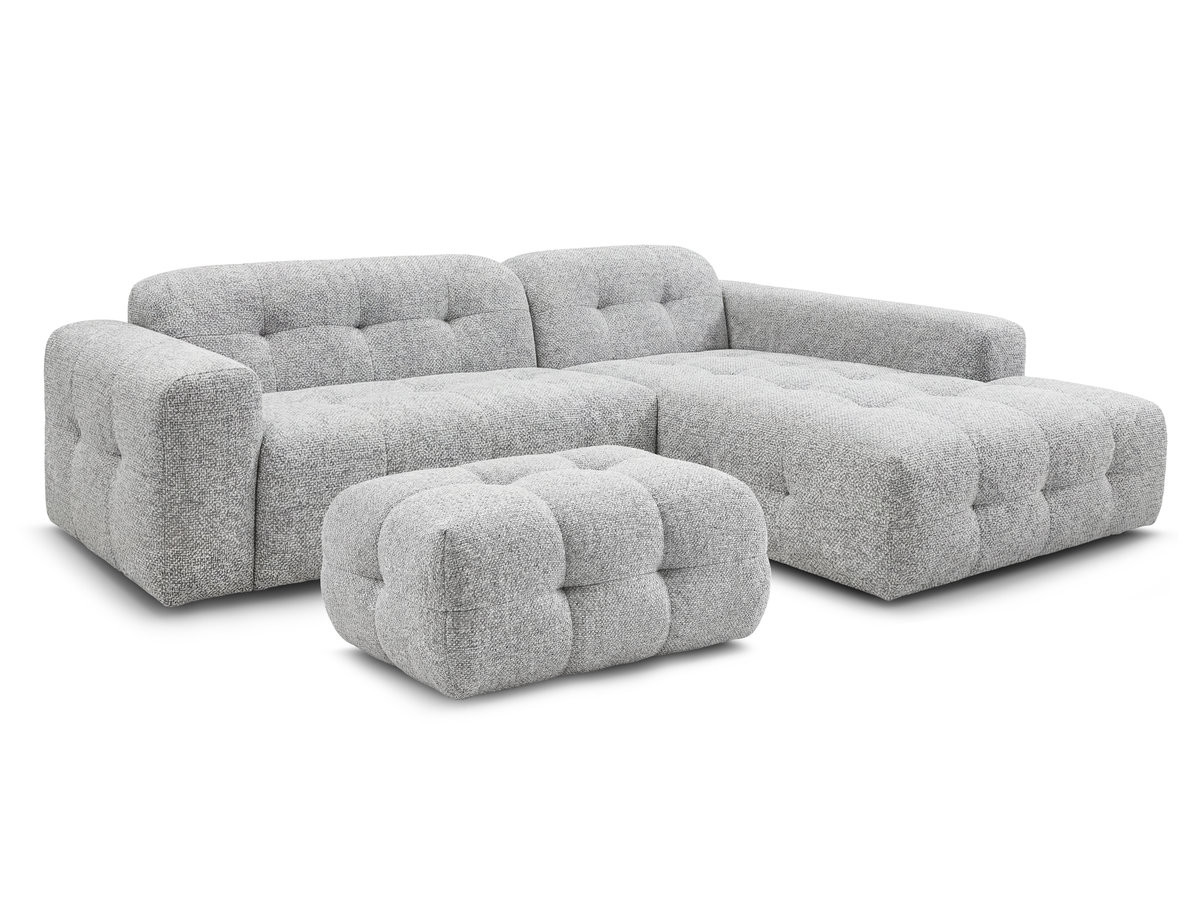 Bobochic Laura Ecksofa mit kleinem Pouf Melange-Stoff Hellgrau Ecke rechts
