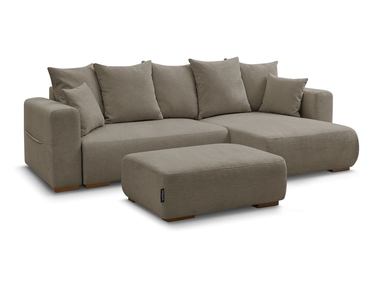 Bobochic Sidonie Ecksofa mit Schlaffunktion und Bettkasten und Pouf Melange-Stoff Taupe