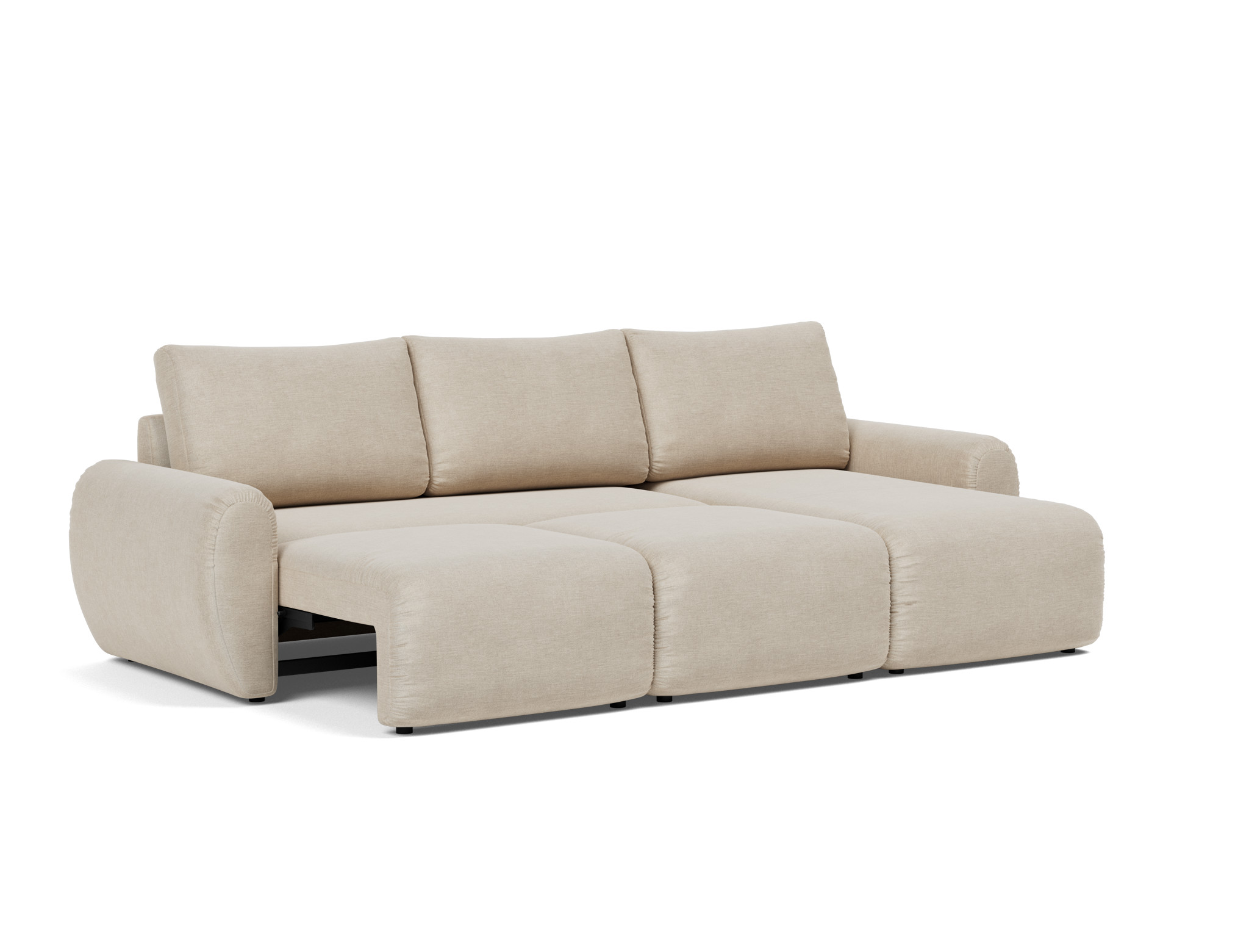 Schlafsofa Norum mit Chaiselongue und Curve-Armlehnen Flachgewebe Phobos 586-Latte