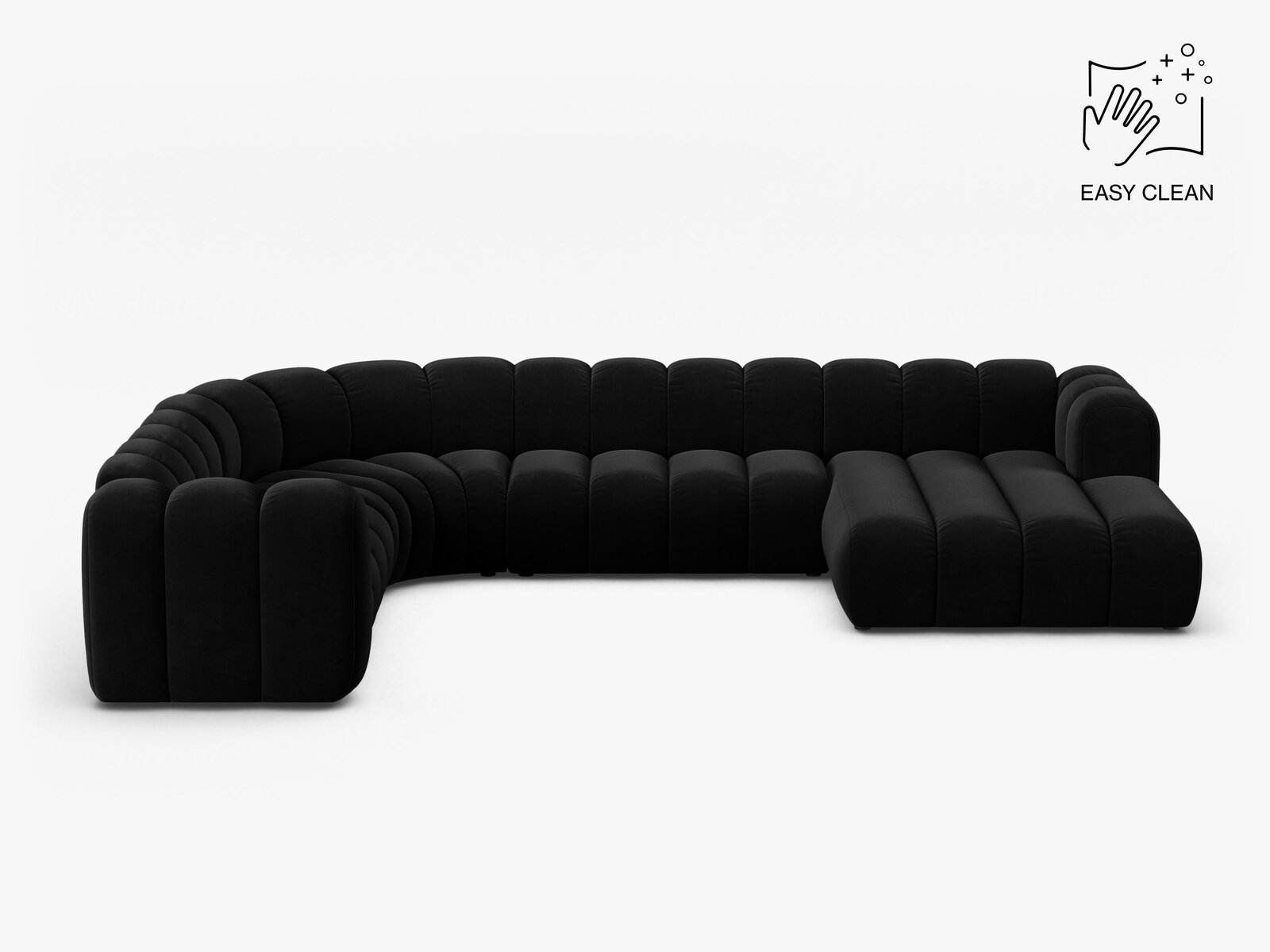 Micadoni Modulares Panorama Ecksofa Lupine 6-Sitzer Links Samt Venus Schwarz