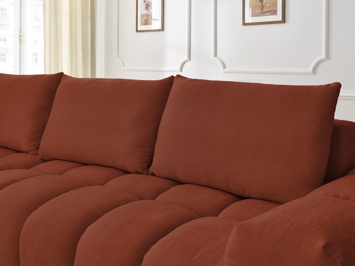 Bobochic Everest Ecksofa, 4 Kissen Strukturstoff Orange Ecke links