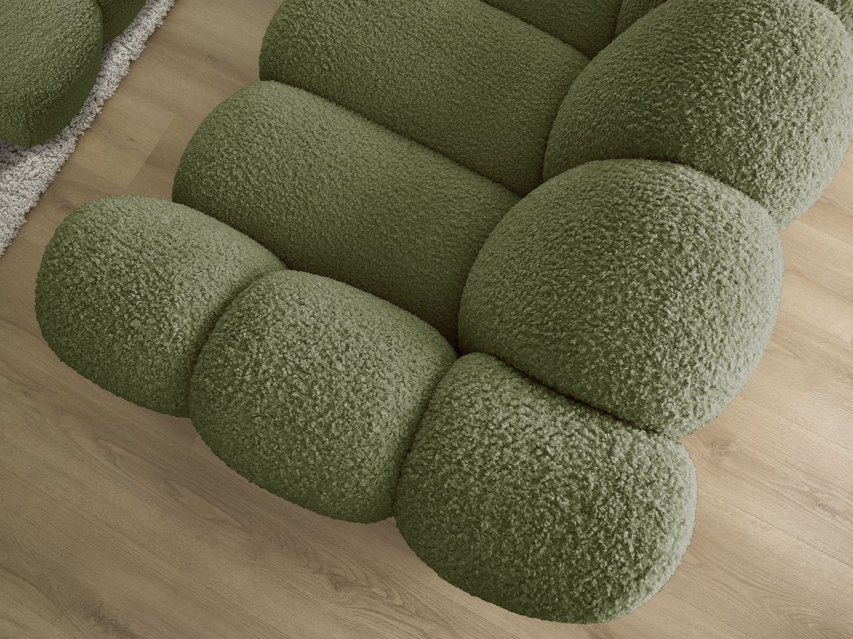 Bobochic Hippolyte Sofa 3-Sitzer mit Pouf Bouclé-Stoff Grün