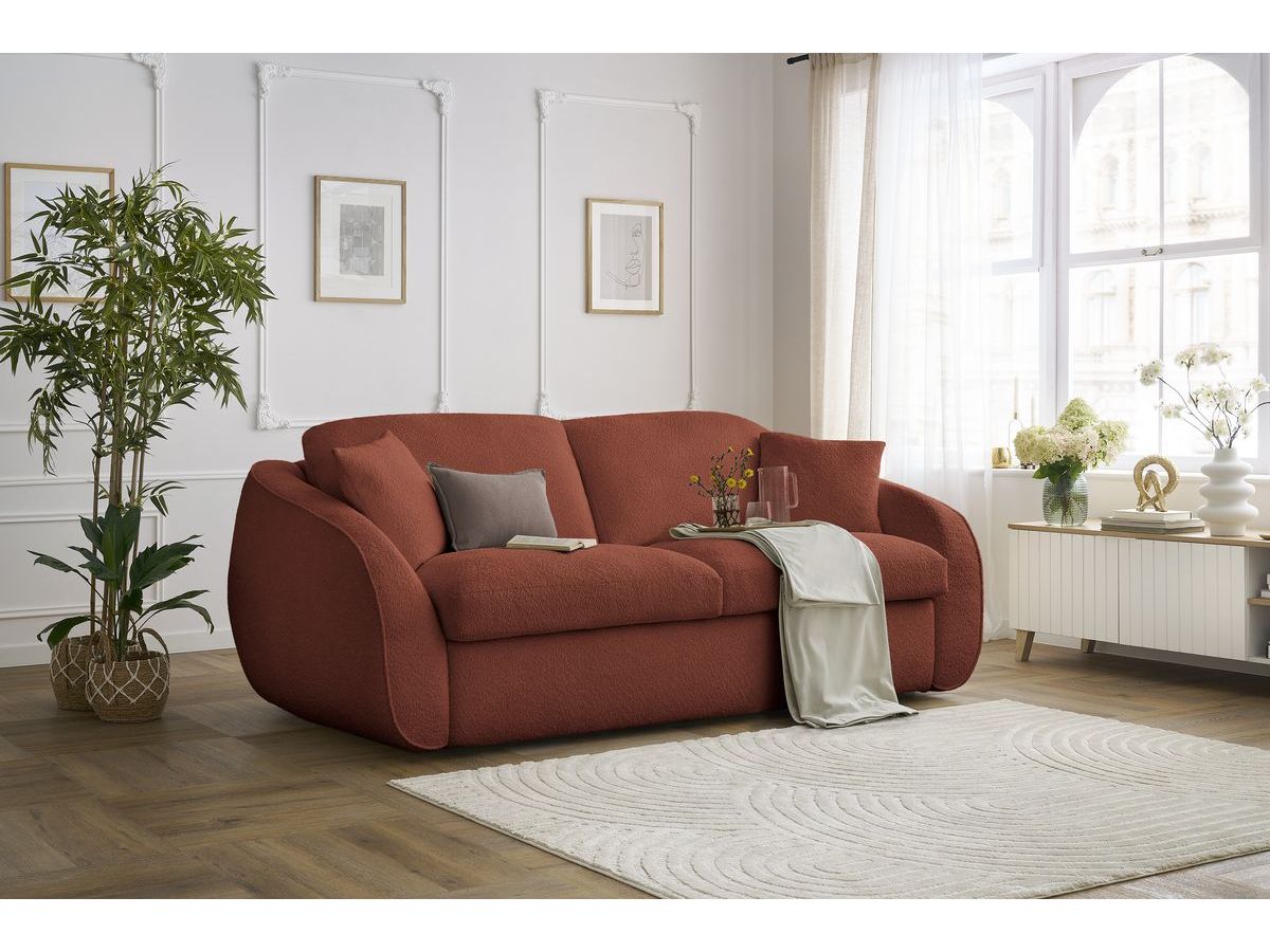 Bobochic Cezanne Schlafsofa 3-Sitzer Bouclé-Stoff Orange, Liegefläche 160 × 194 cm