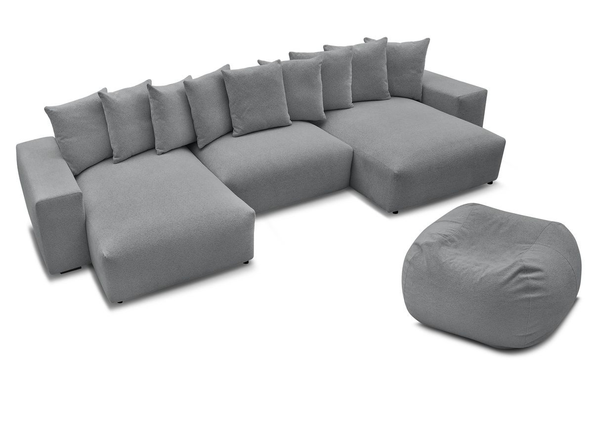 Bobochic Voltaire Wohnlandschaft mit Pouf 420 × 174 cm Melange-Stoff Dunkelgrau
