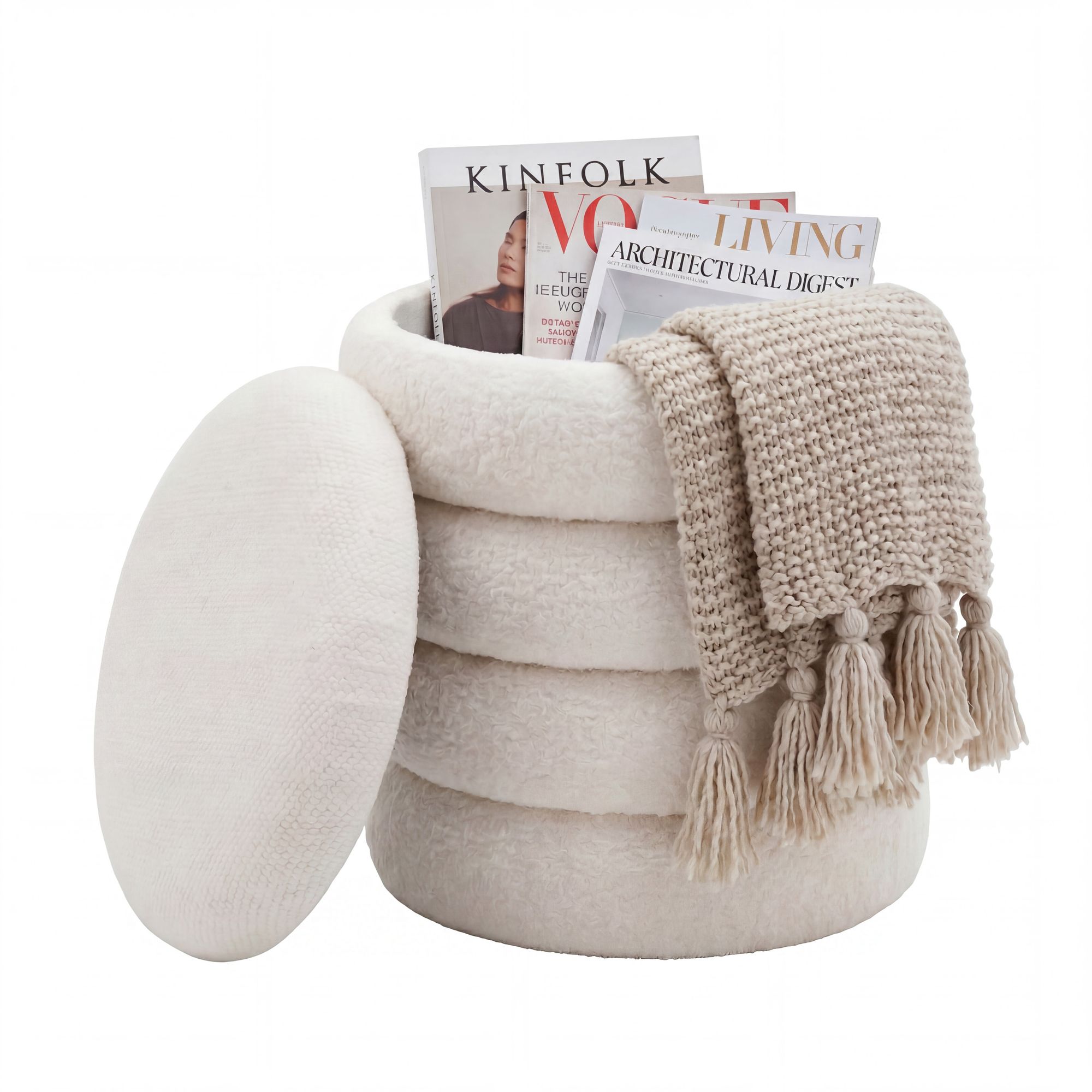 Sitzhocker Vassbotn Stoff Creme Ø 40 cm