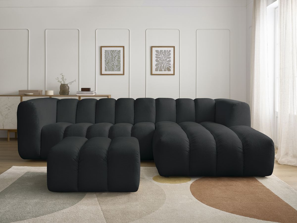 Bobochic Talia Ecksofa mit Pouf Melange-Stoff Schwarz Ecke rechts