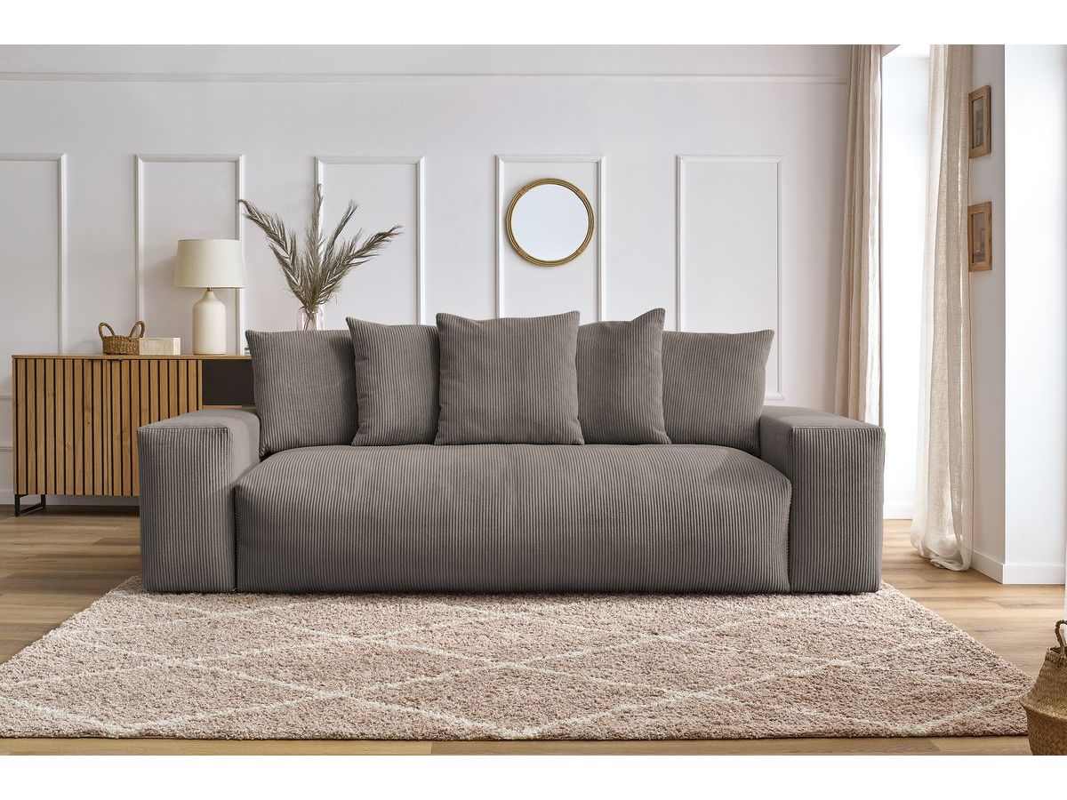Bobochic Voltaire Schlafsofa 3-Sitzer mit Bettkasten Cordsamt Taupe
