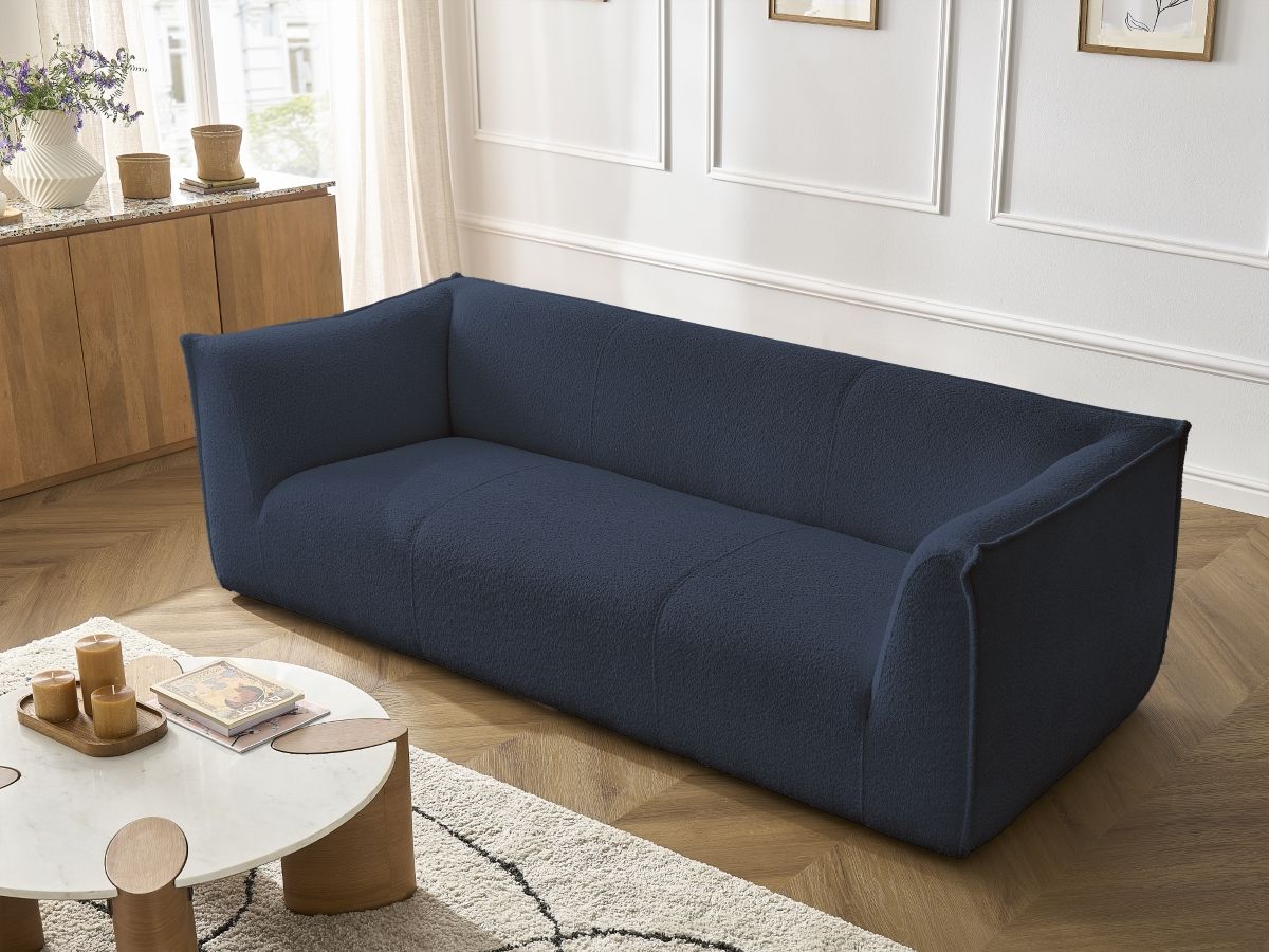 Bobochic Giorgia Sofa 3-Sitzer Bouclé-Stoff Dunkelblau