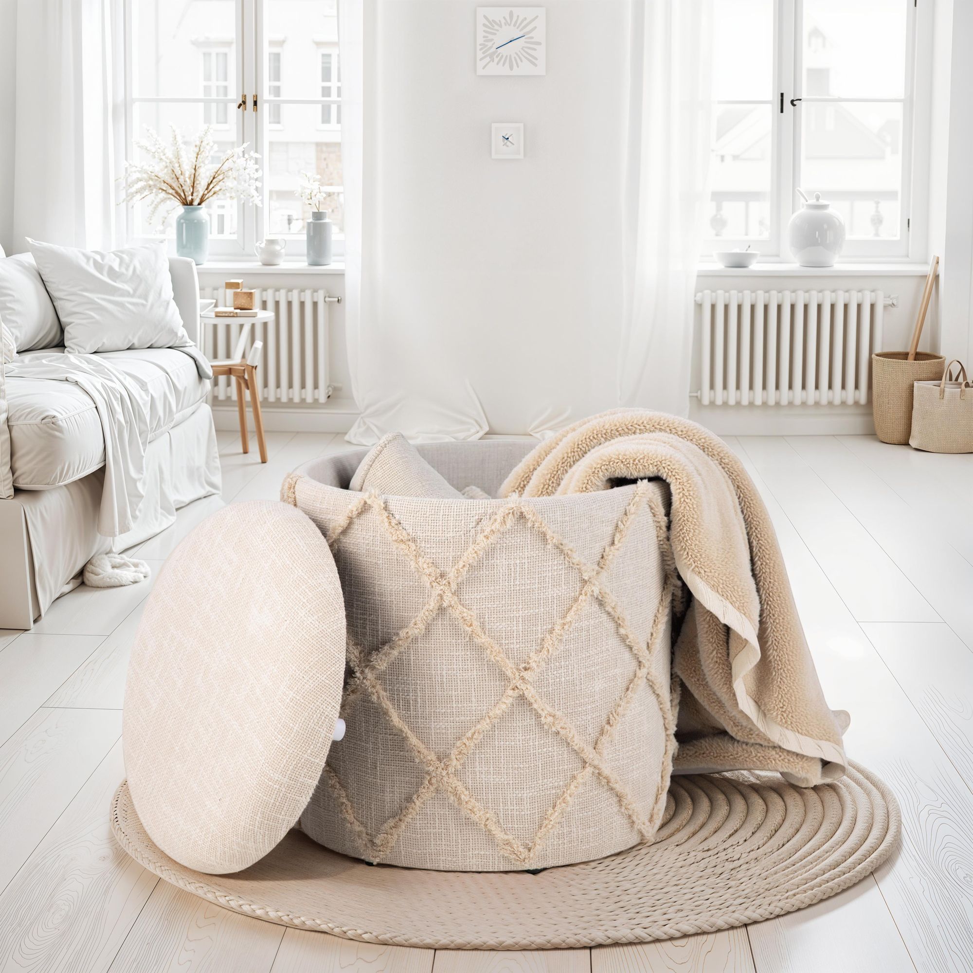 Sitzhocker Oppheim Stoff Creme Ø 40 cm