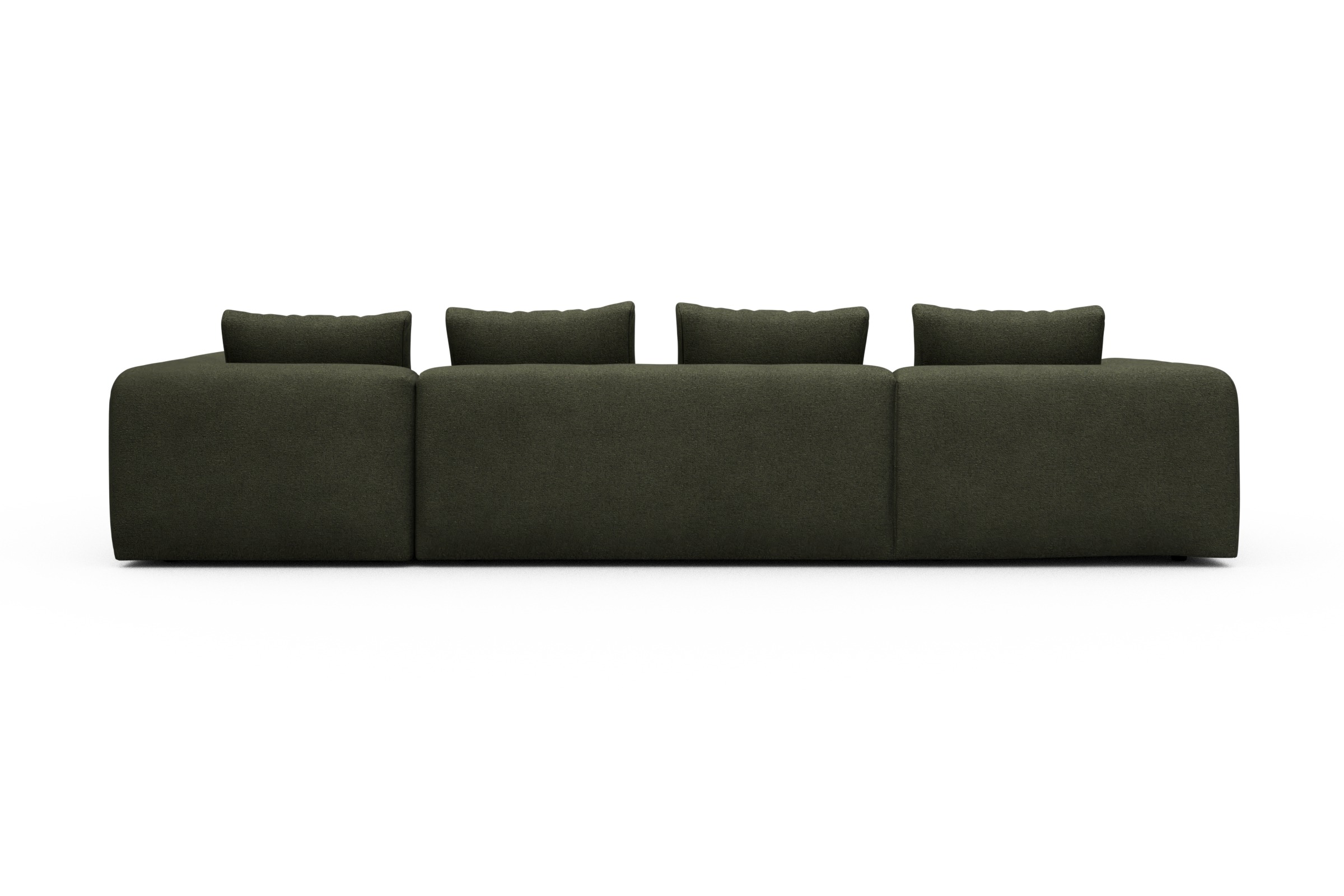 Wohnlandschaft Fred Chaiselongue links mit 2-Sitzer und lange Armlehne rechts Boucle-Forest-Green