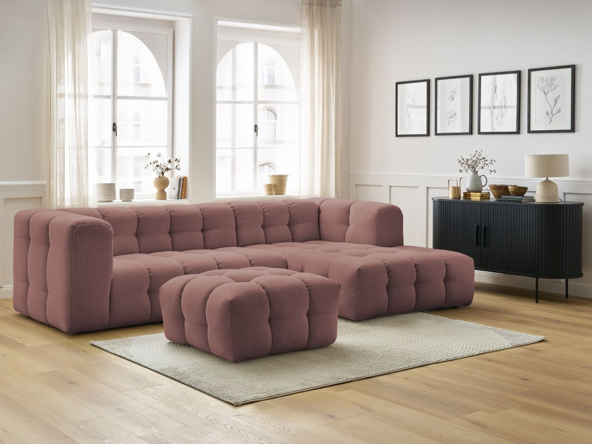 Bobochic Cloud Ecksofa mit Pouf 288 × 184 cm Stoff Rosa Ecke rechts