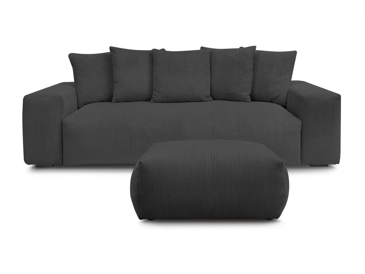 Bobochic Voltaire Schlafsofa 4-Sitzer mit Bettkasten und Pouf Cordsamt Dunkelgrau