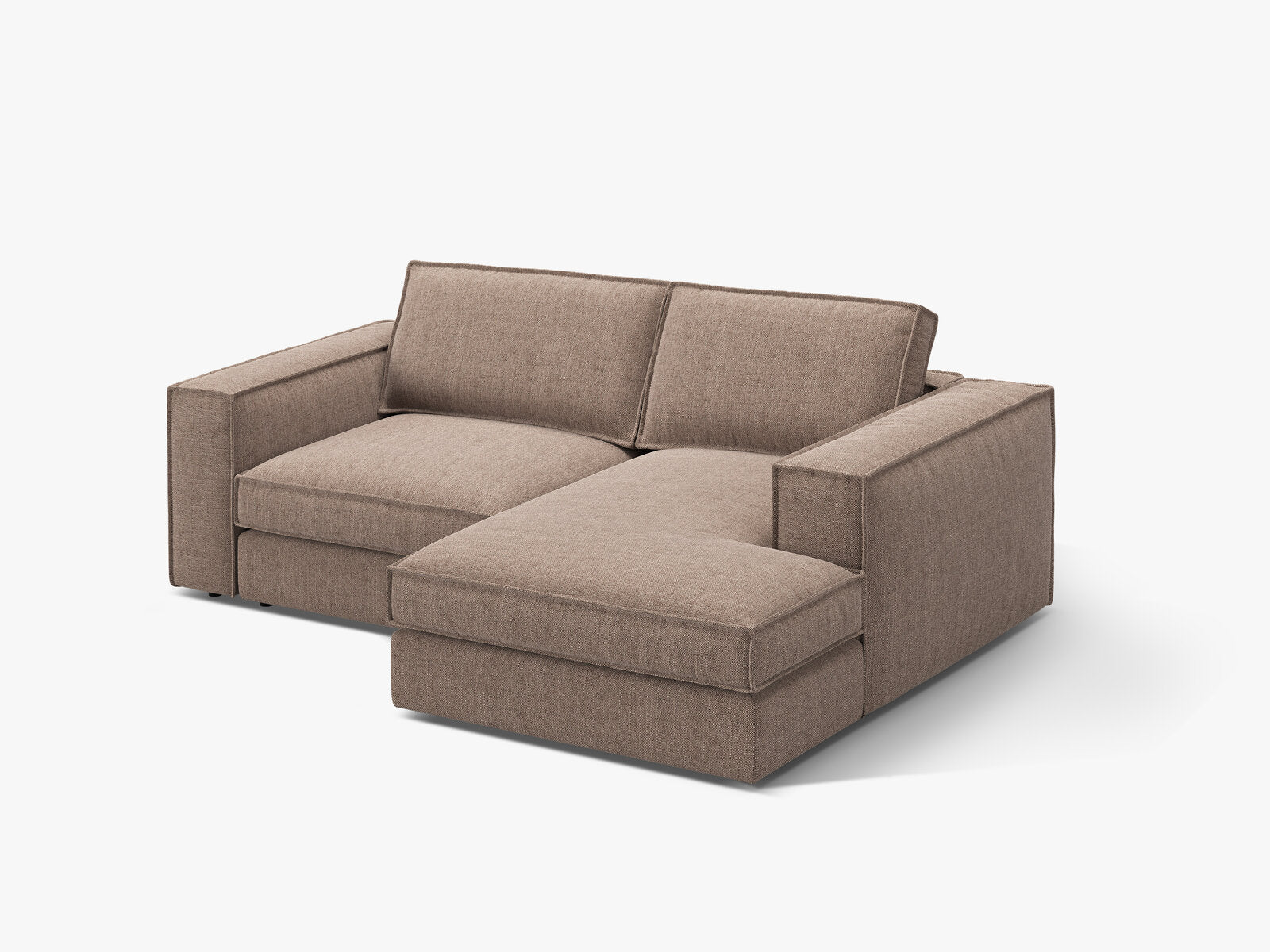 Micadoni modulares Ecksofa Pola 2-Sitzer kleine Version Rechts Strukturierter Stoff Babel Hellbraun