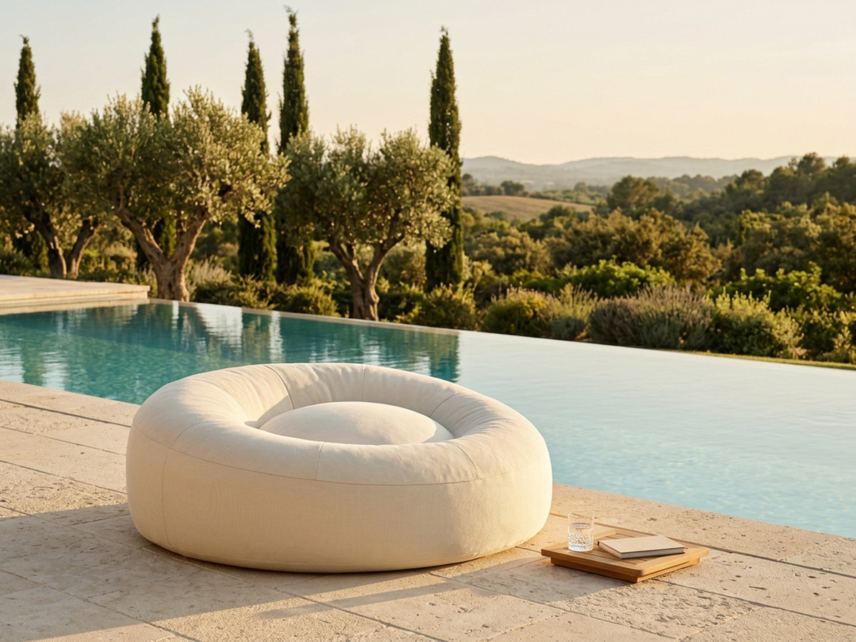 Bobochic Eloane Pouf Stoff Beige, 100 cm