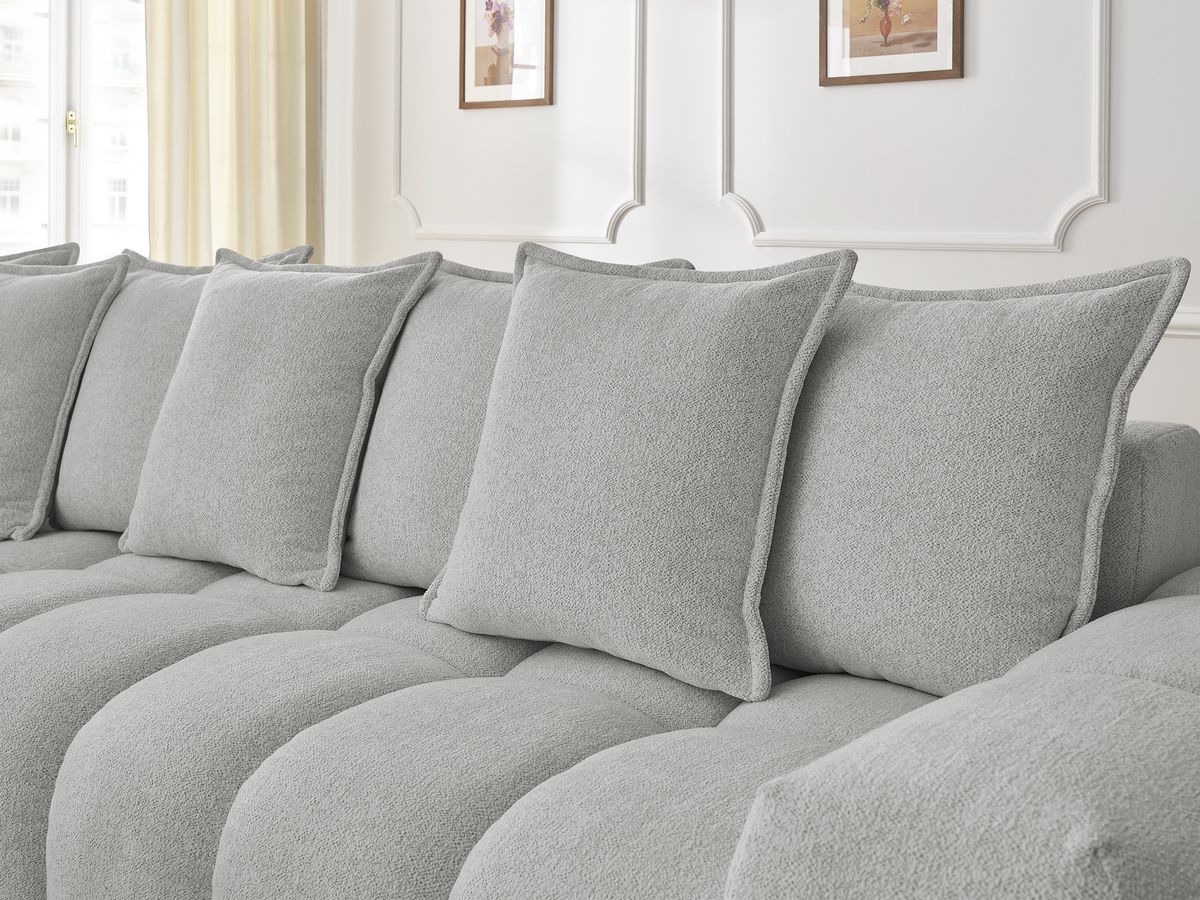 Bobochic Everest Ecksofa, 10 Kissen Melange-Stoff Hellgrau Ecke links