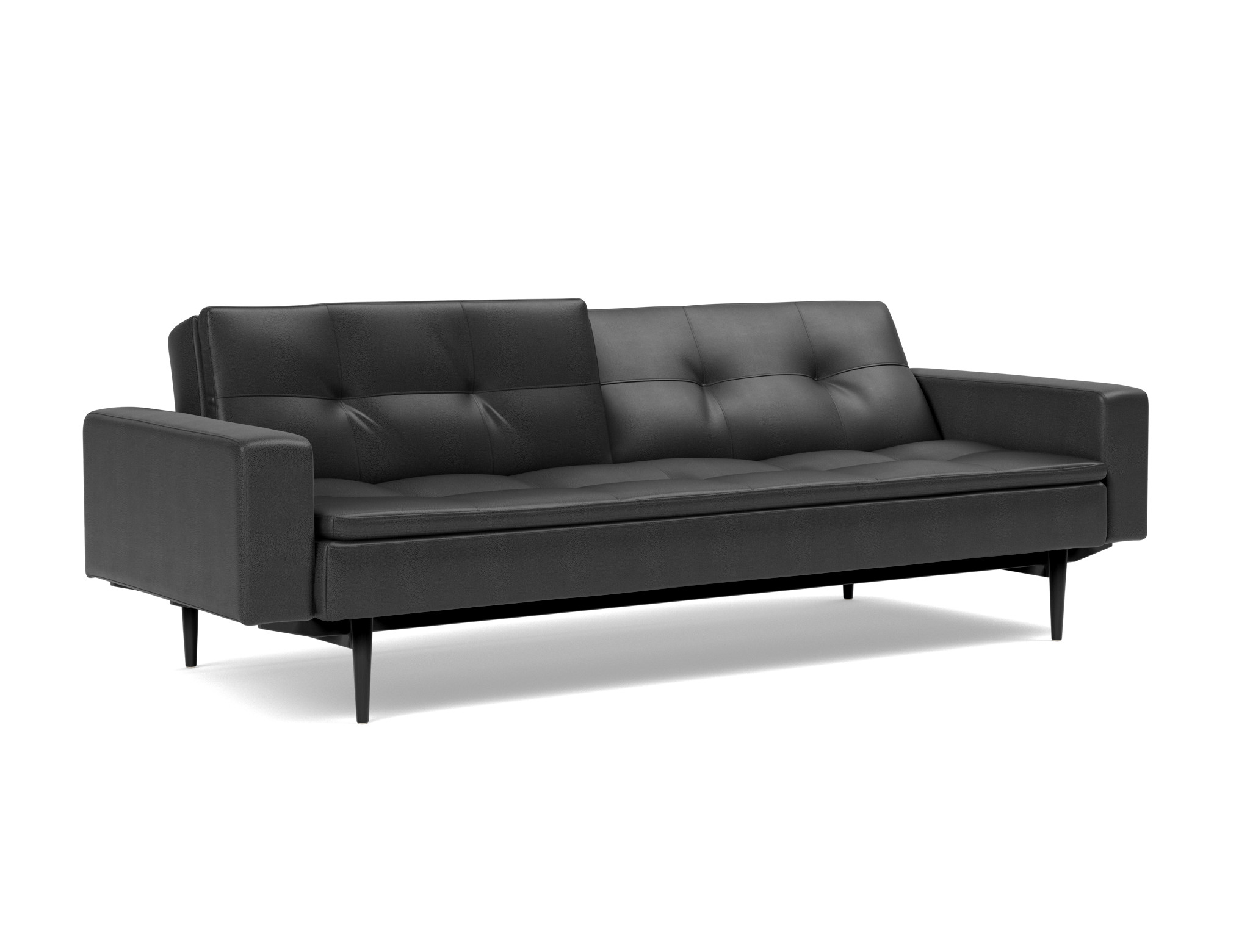 Schlafsofa Dublexo mit Armlehnen Lederoptik Faunal 550-Black Beine Styletto Eiche schwarz