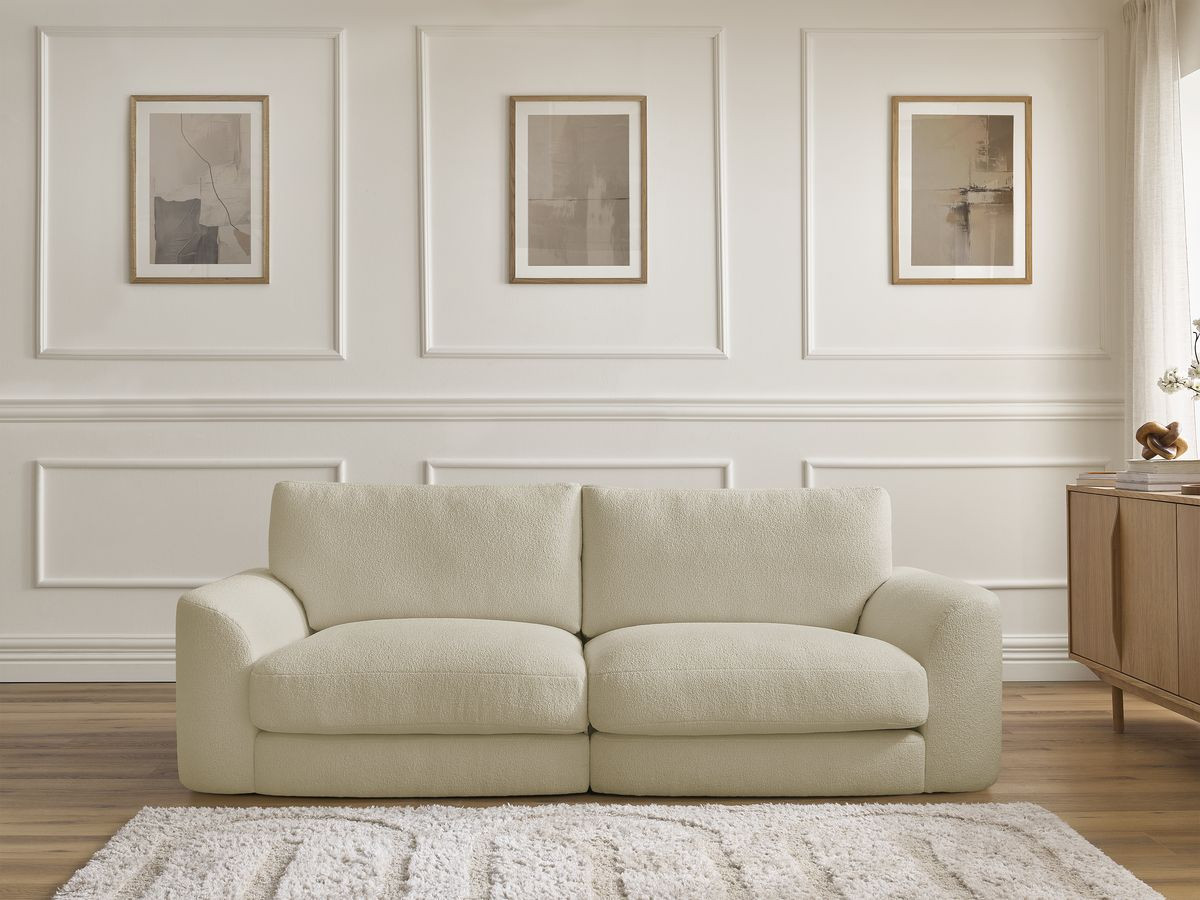 Bobochic Leonore Sofa 3-Sitzer Bouclé-Stoff Beige