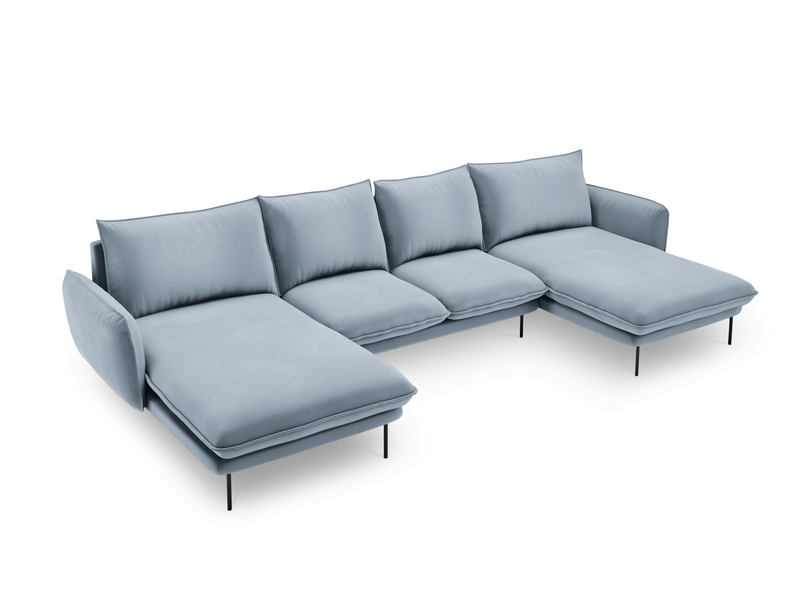 Cosmopolitan Design Panoramasofa Vienna 6-Sitzer Samt Bluvel Hellblau Beine Schwarzes Metall