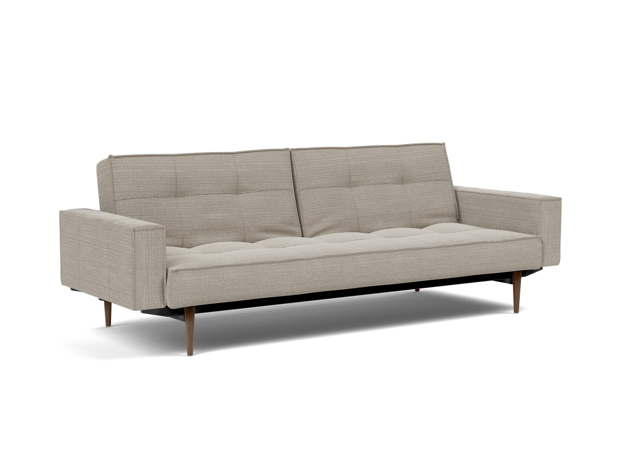 Schlafsofa Splitback mit Armlehnen Strukturierter Stoff Kenya 579-Gravel Beine Styletto Eiche dunkel