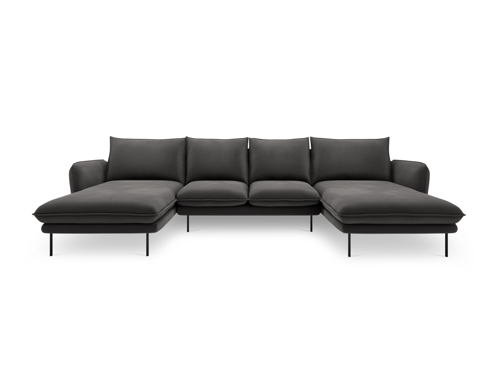 Cosmopolitan Design Panoramasofa Vienna 6-Sitzer Samt Bluvel Dunkelgrau Melange Beine Schwarzes Metall