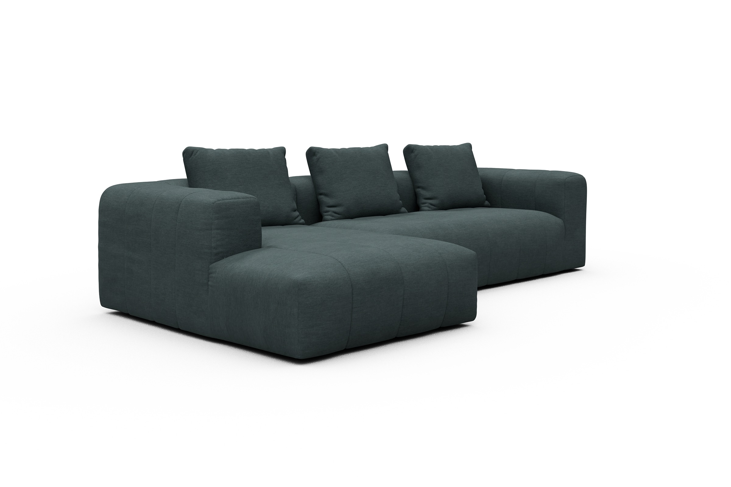 Ecksofa Hugo 2,5-Sitzer Armlehne rechts mit Chaiselongue Vivus-Blue