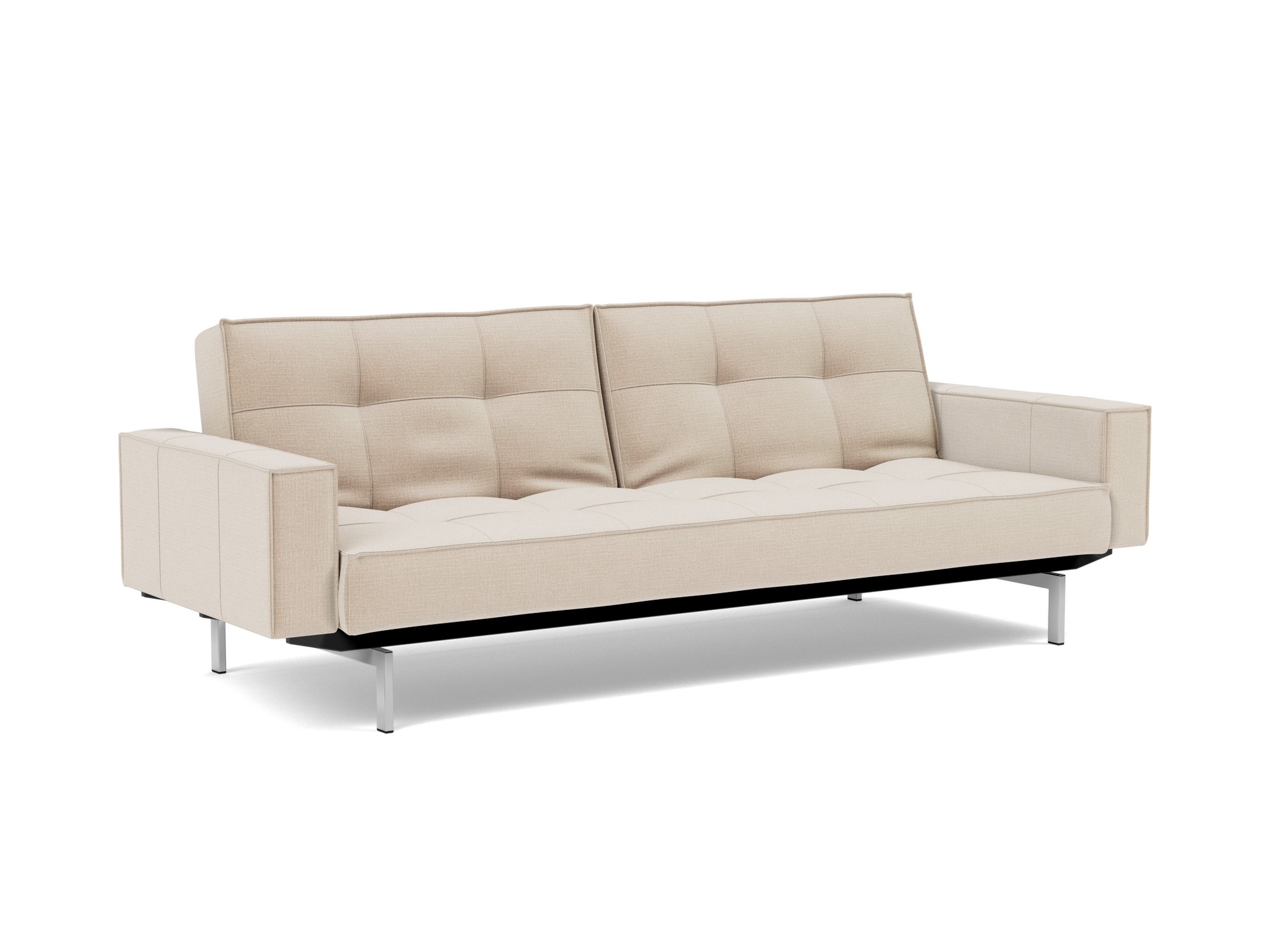 Schlafsofa Splitback mit Armlehnen Chenille Esina 410-Almond-Beige Beine Chrom