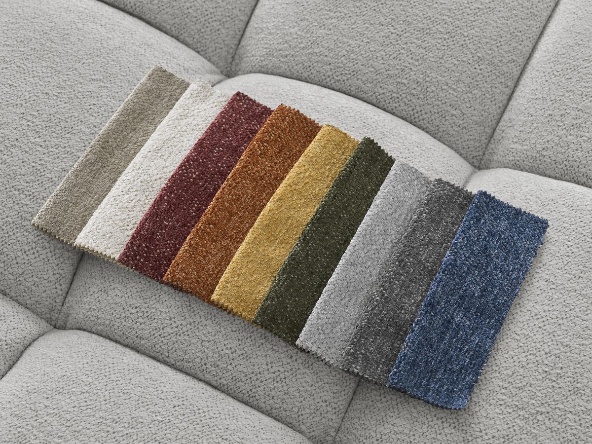 Bobochic Everest Schlafsofa 3-Sitzer mit Bettkasten, 5 Kissen Melange-Stoff Hellgrau